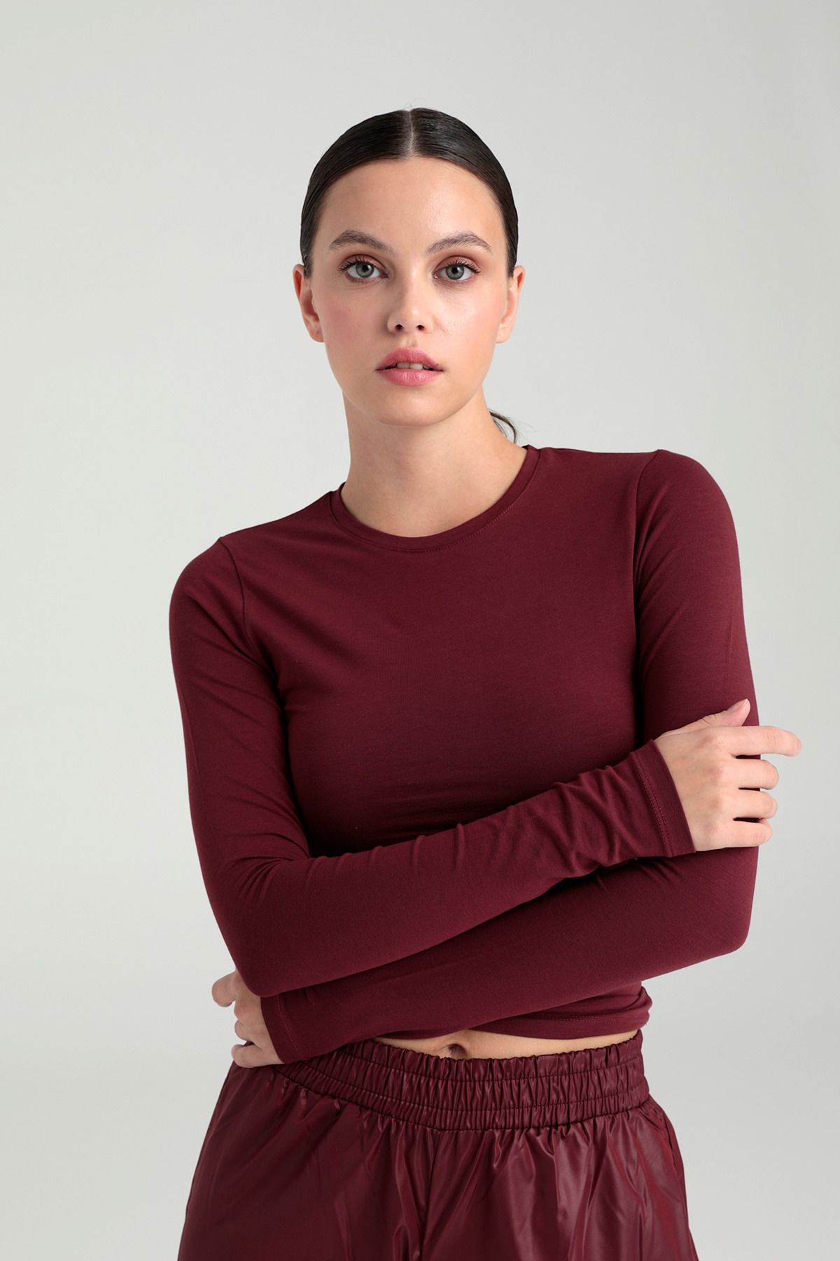 SHEISMONOCotton YuvarlakYaka Bluz Bordo