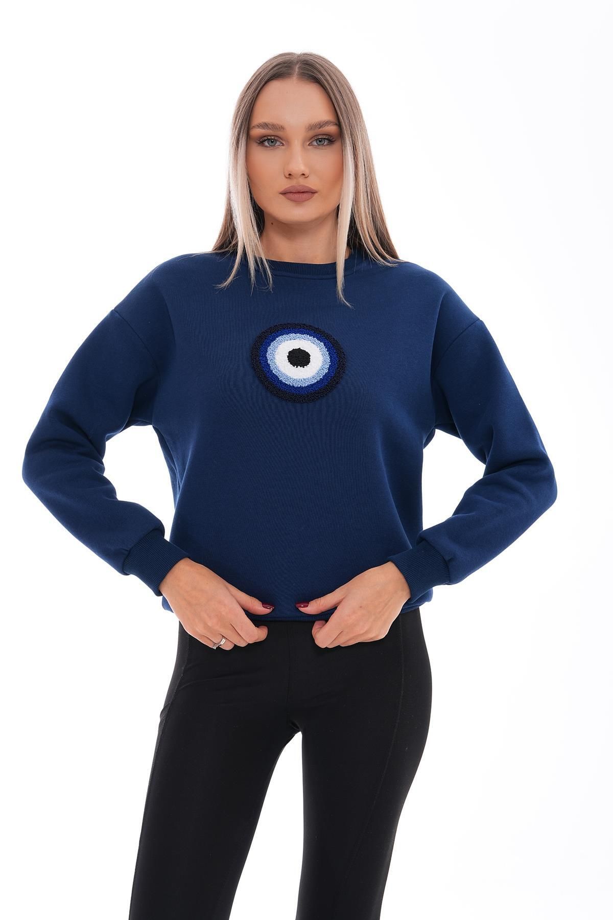 Kadın Nazar Boncuğu Nakışlı Üç İplik Sweatshirt 245310 -