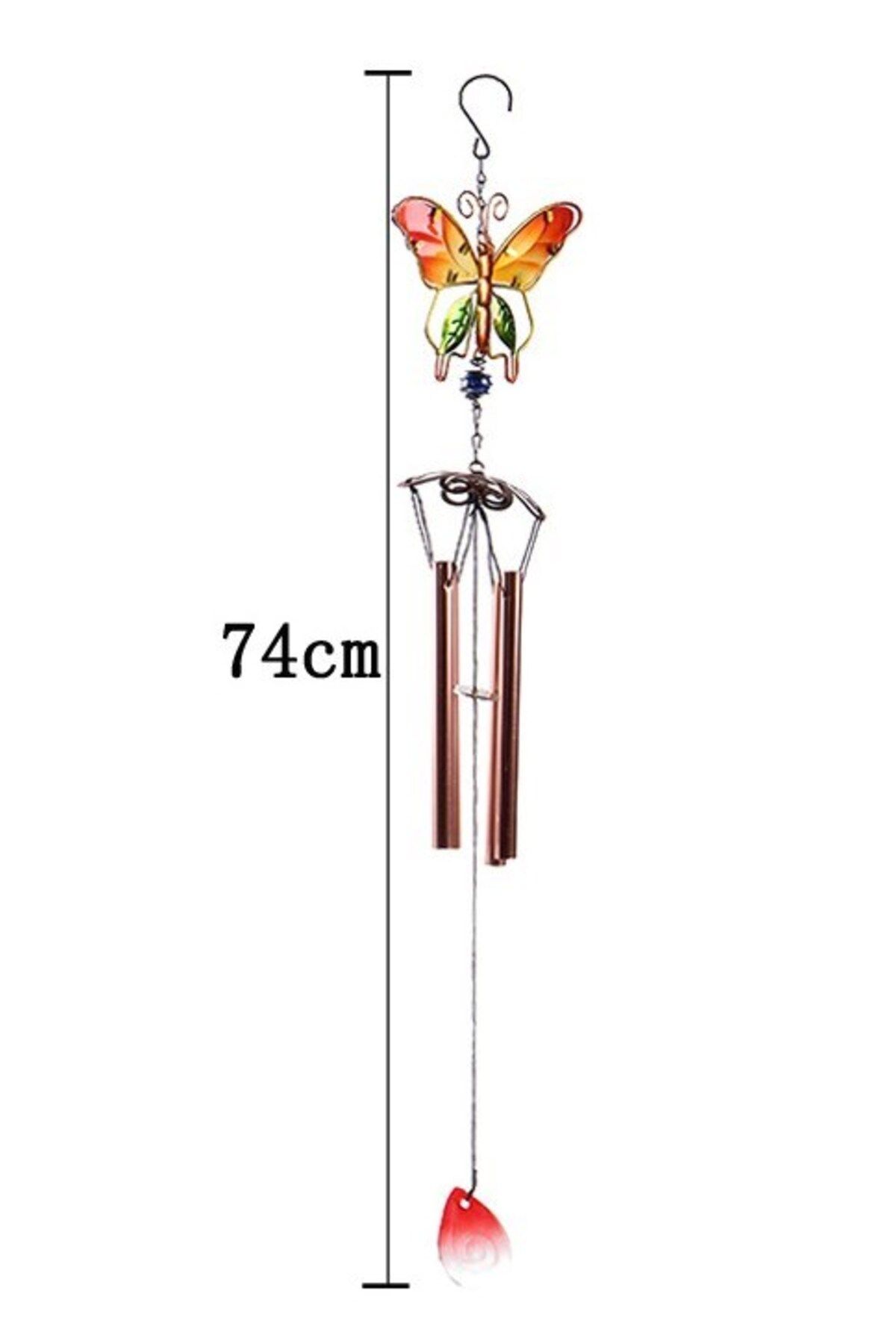 Renkli Kelebek Tasarımlı Rüzgar Çanı Metal ve Cam Malzeme Dekoratif Rüzgar Çanı