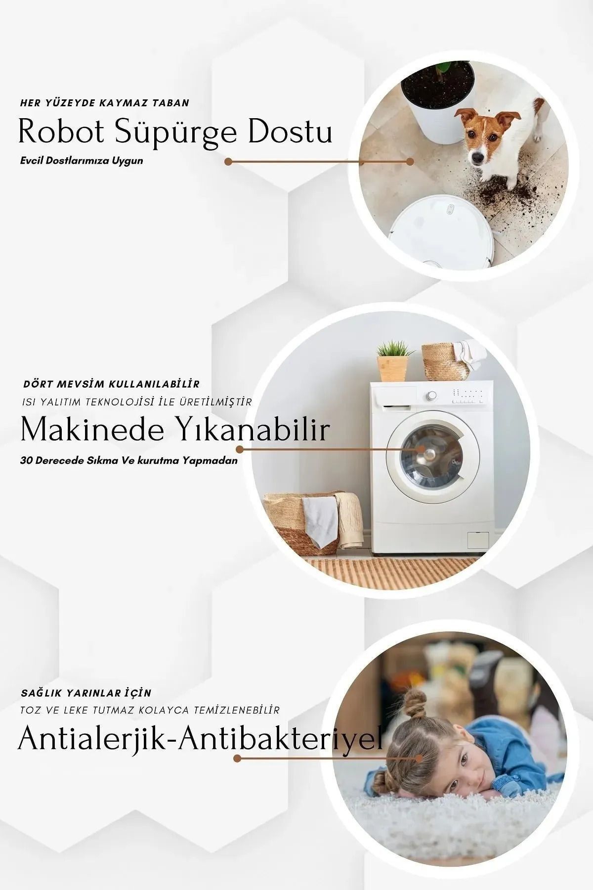 Minimal Ay Yıldız Desenli Kız Çocuk Odası Halısı Yıkanabilir Kaymaz Taban