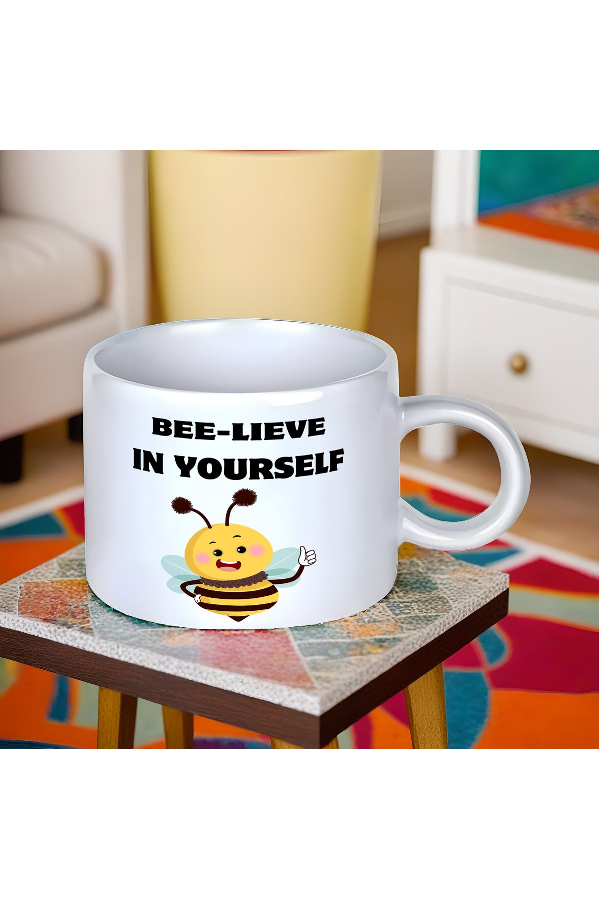 Eğlenceli Tasarımlı "BEE-LİEVE İN YOURSELF" Küçük Boy Kupa (150 ml) - 1 Adet