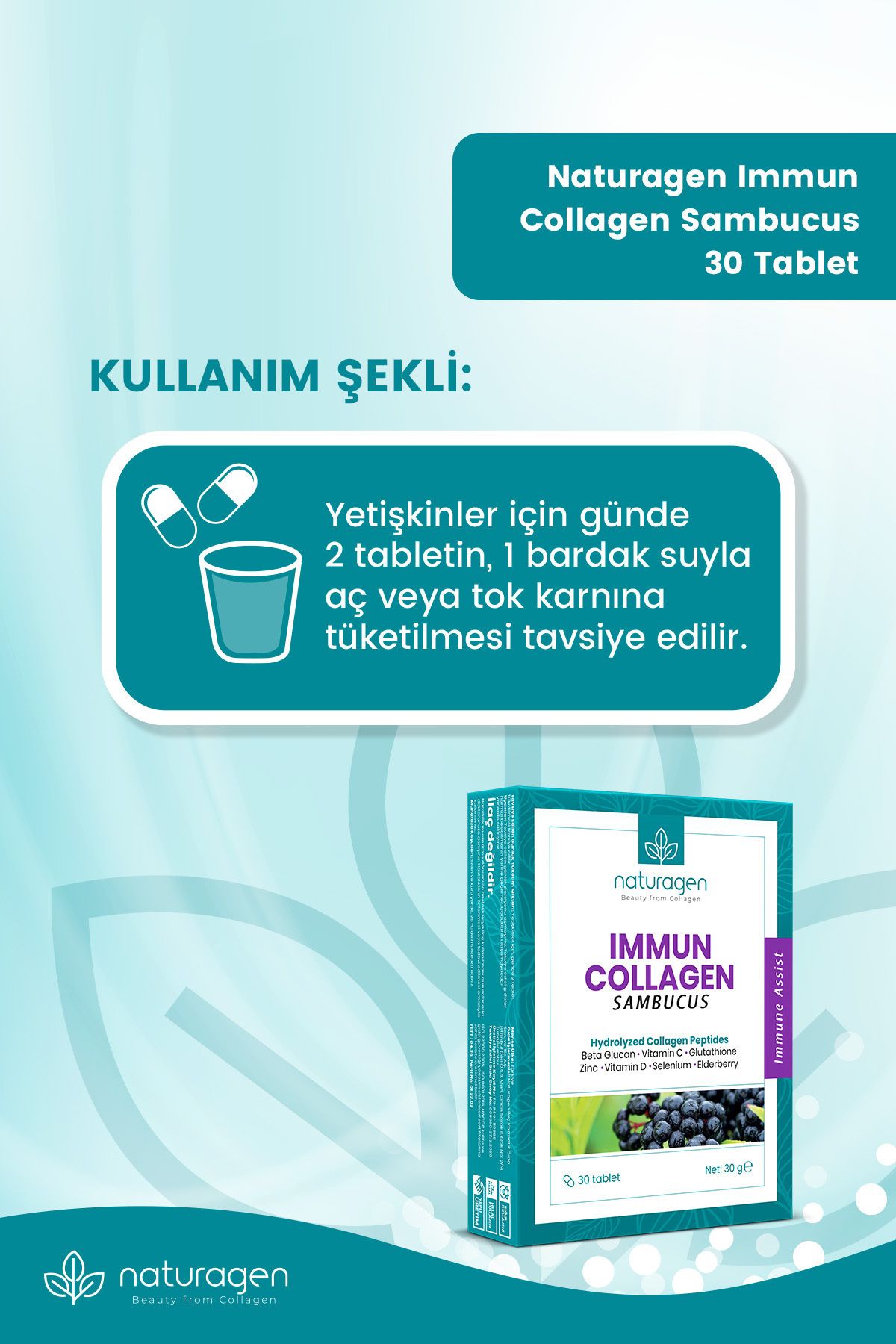 Immun Collagen Sambucus (KARAMÜRVER) Yeni Cam Şişe 30'lu Tablet