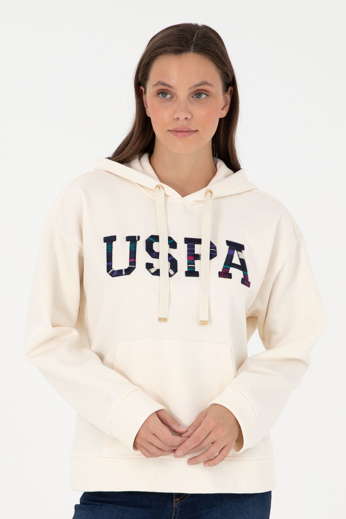 U.S. Polo Assn. Kadın KremKapüşonlu Sweatshir...