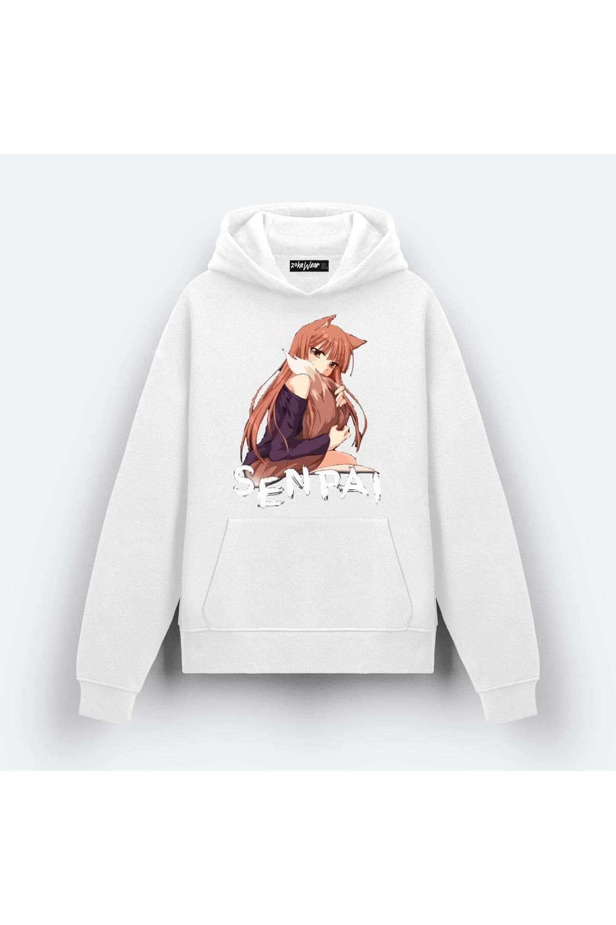 ZOKAWEAR Senpai Wolf AnimeBaskılı Beyaz Sweat...