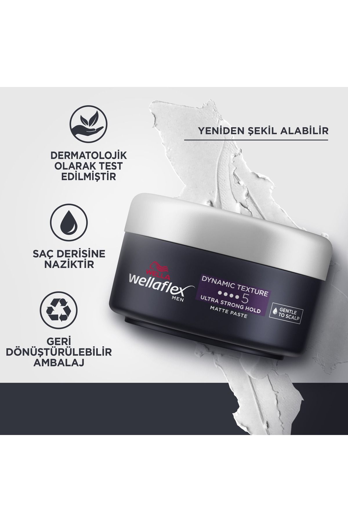 Wellaflex Men Dynamic Texture Dinamik Doku Mat Paste Ultra Strong Hold - 75 ml