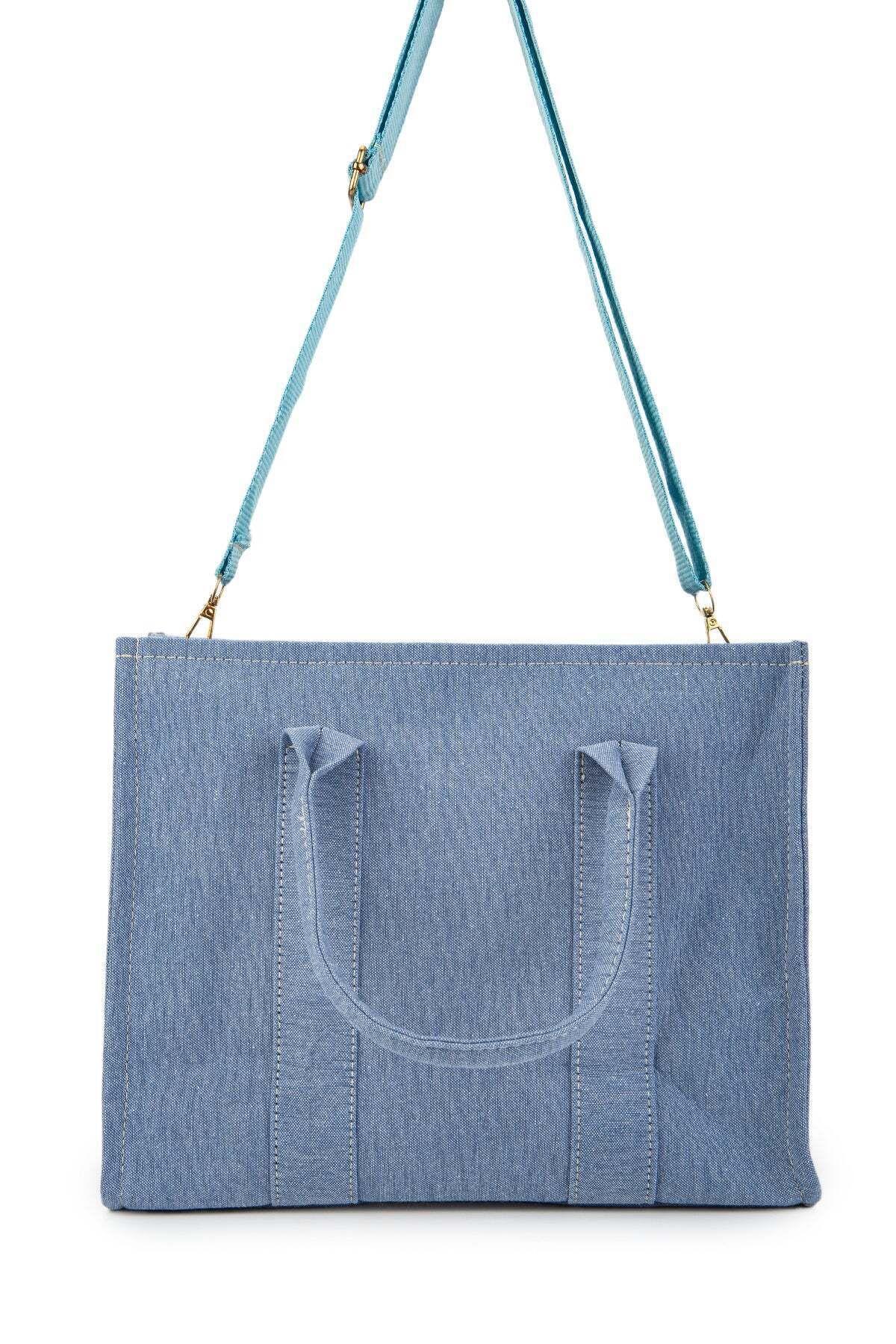 Kadın Uzun Askılı Kanvas Kumaş Tote Bag Çapraz Çanta Denim CEZEKA