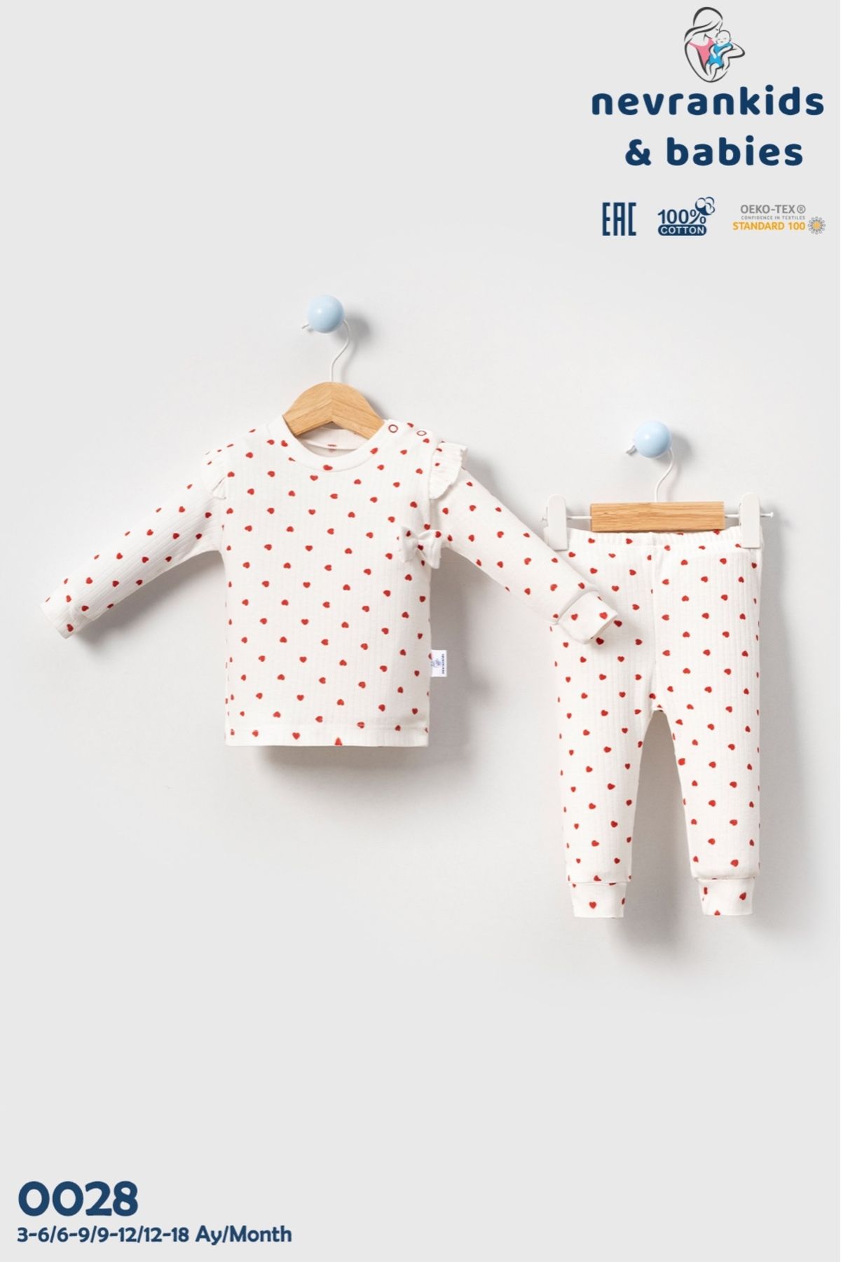 Heart Pattern Fiyonk & Fırfır Detay Lüx Kız Bebek Çocuk Takım