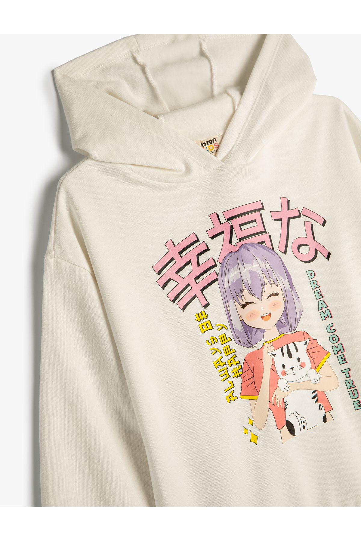 Kapşonlu Oversize Sweatshirt Anime Baskılı Uzun Kollu Şardonlu Pamuklu