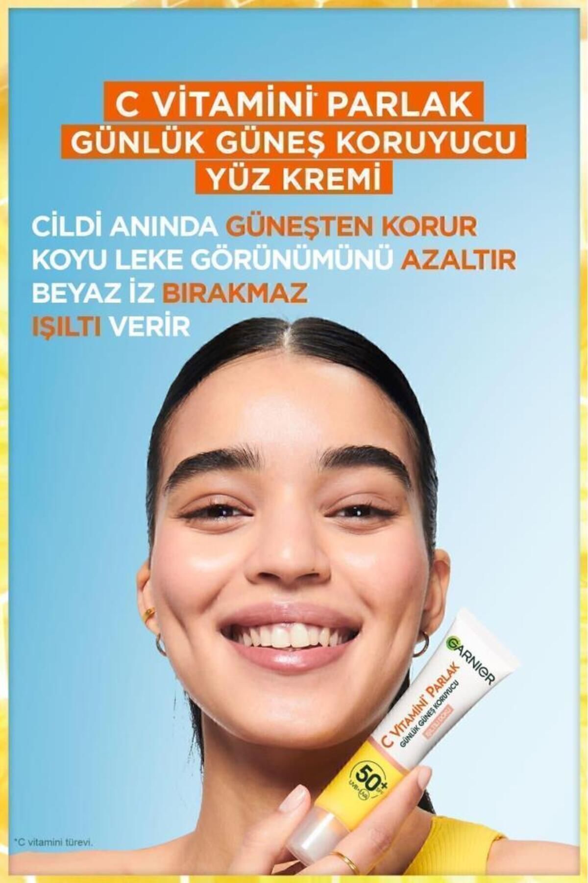 C Vitamini Parlak Günlük Uv Güneş Yüz Kremi Spf50 Işıltılı Doku 40ml +Kapitone Makyaj Çantası