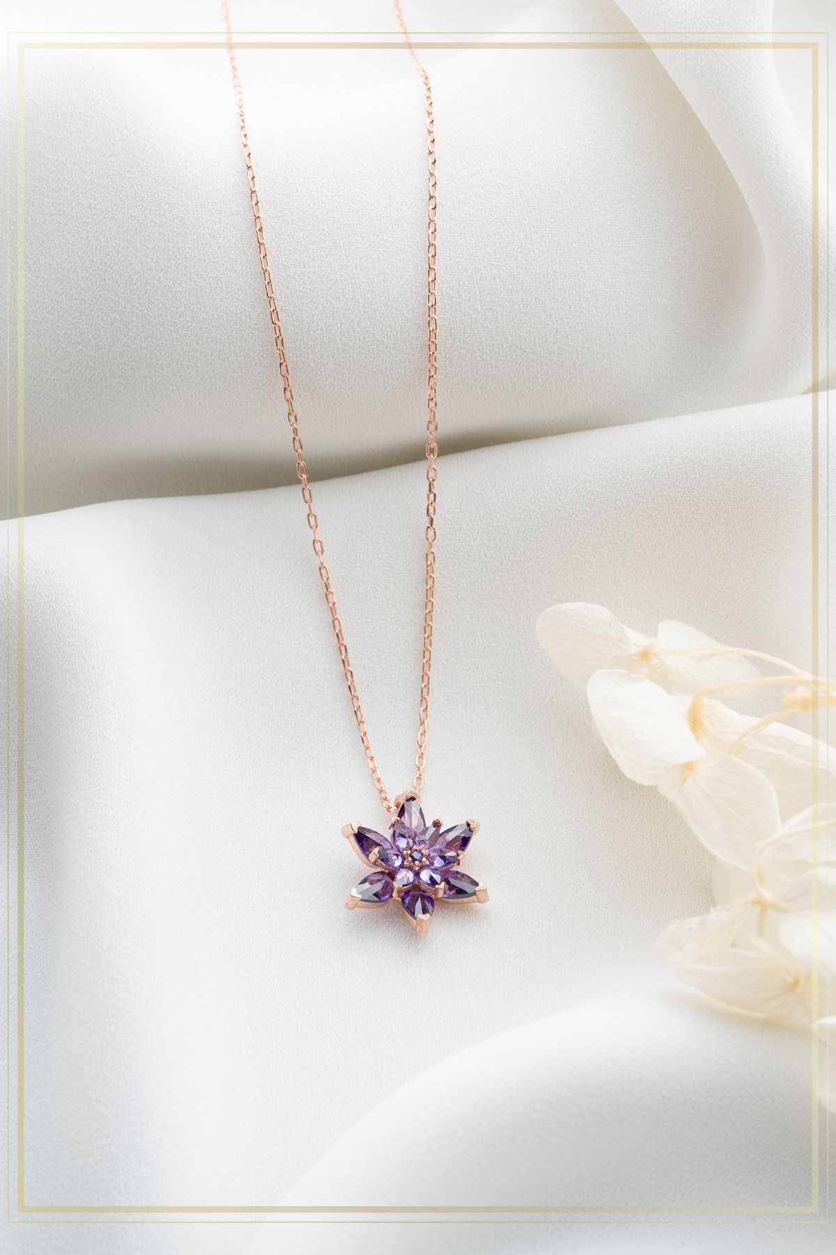 MUİ JEWELRY925 Ayar GümüşMor Taşlı Lotus Çiçe...