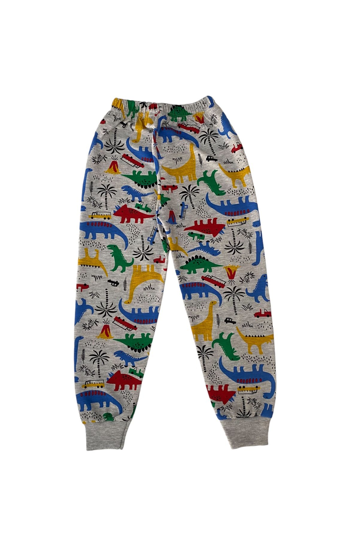 Erkek Çocuk Pamuklu Gri Dinazor Desen Pijama Takımı