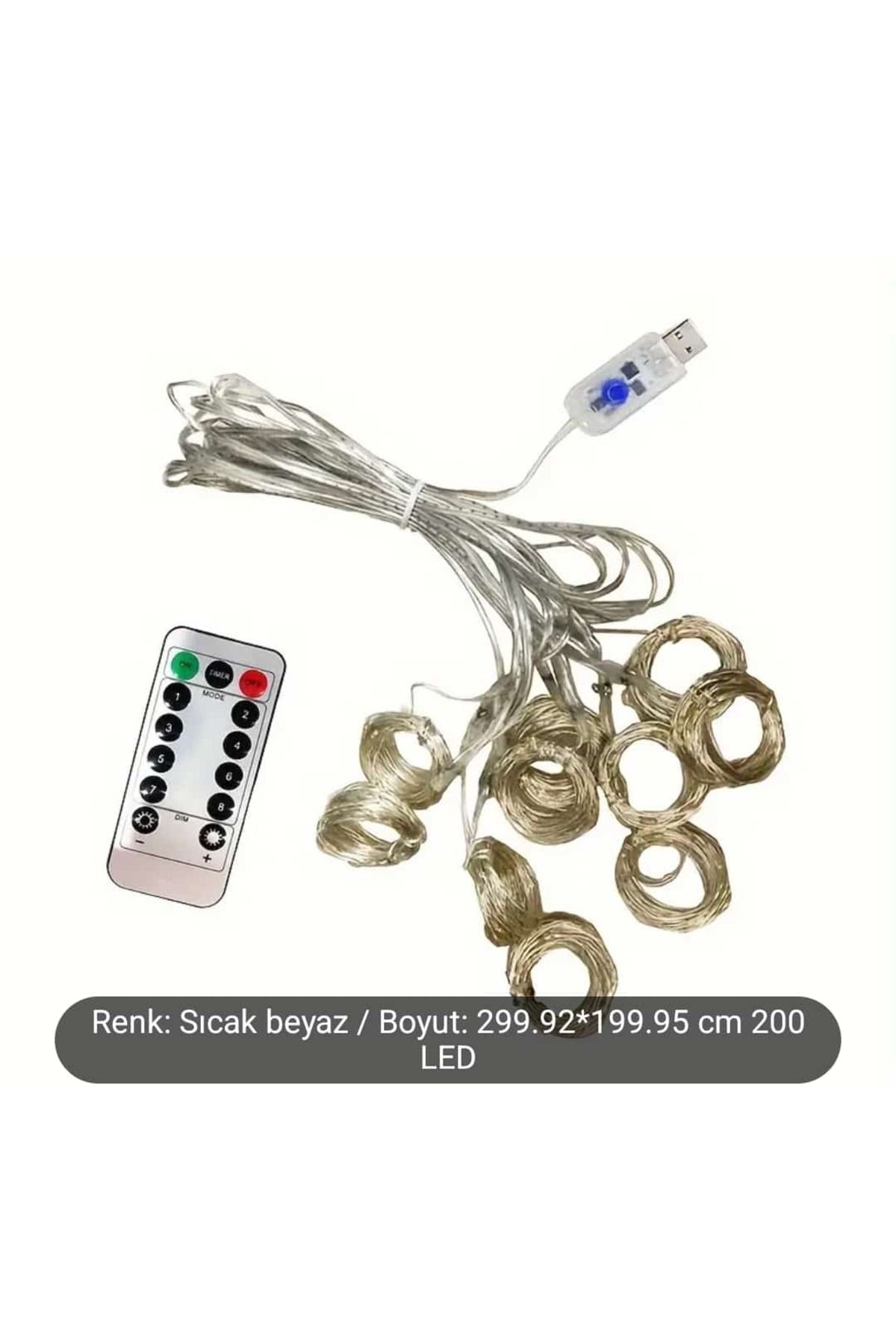 1 adet LED Perde Işıkları Uzaktan Kumandalı - 8 Aydınlatma Modu, USB ile Çalışan Peri Işıkları