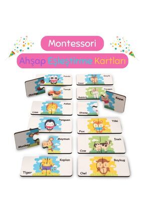 Montessori Ahşap Eşleştirme Kartları / 1+ Yaş / Çocuklar İçin Eğitici, Öğretici ve Güvenli Oyun Seti Image 0