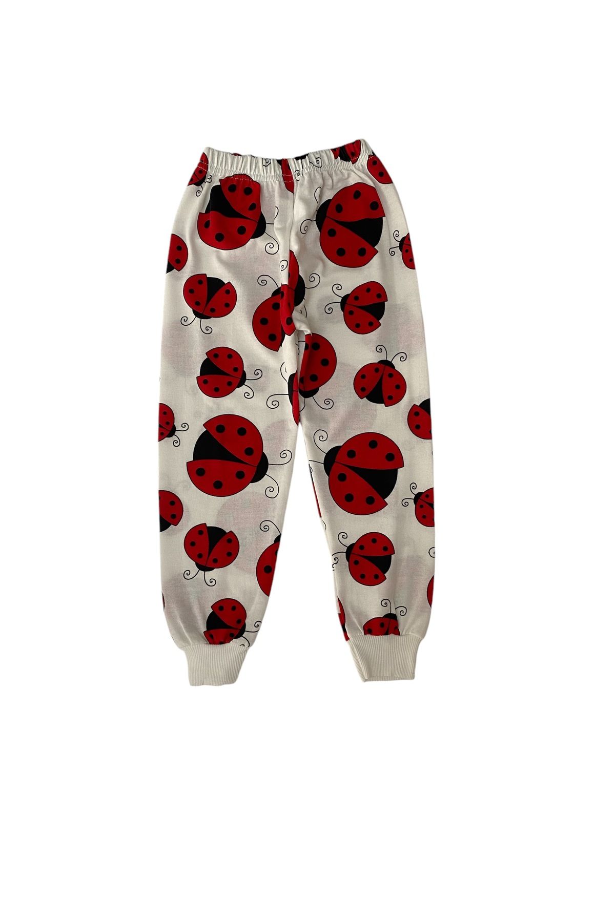 Kız Çocuk Pamuklu Beyaz Uğur Böceği Desen Pijama Takımı