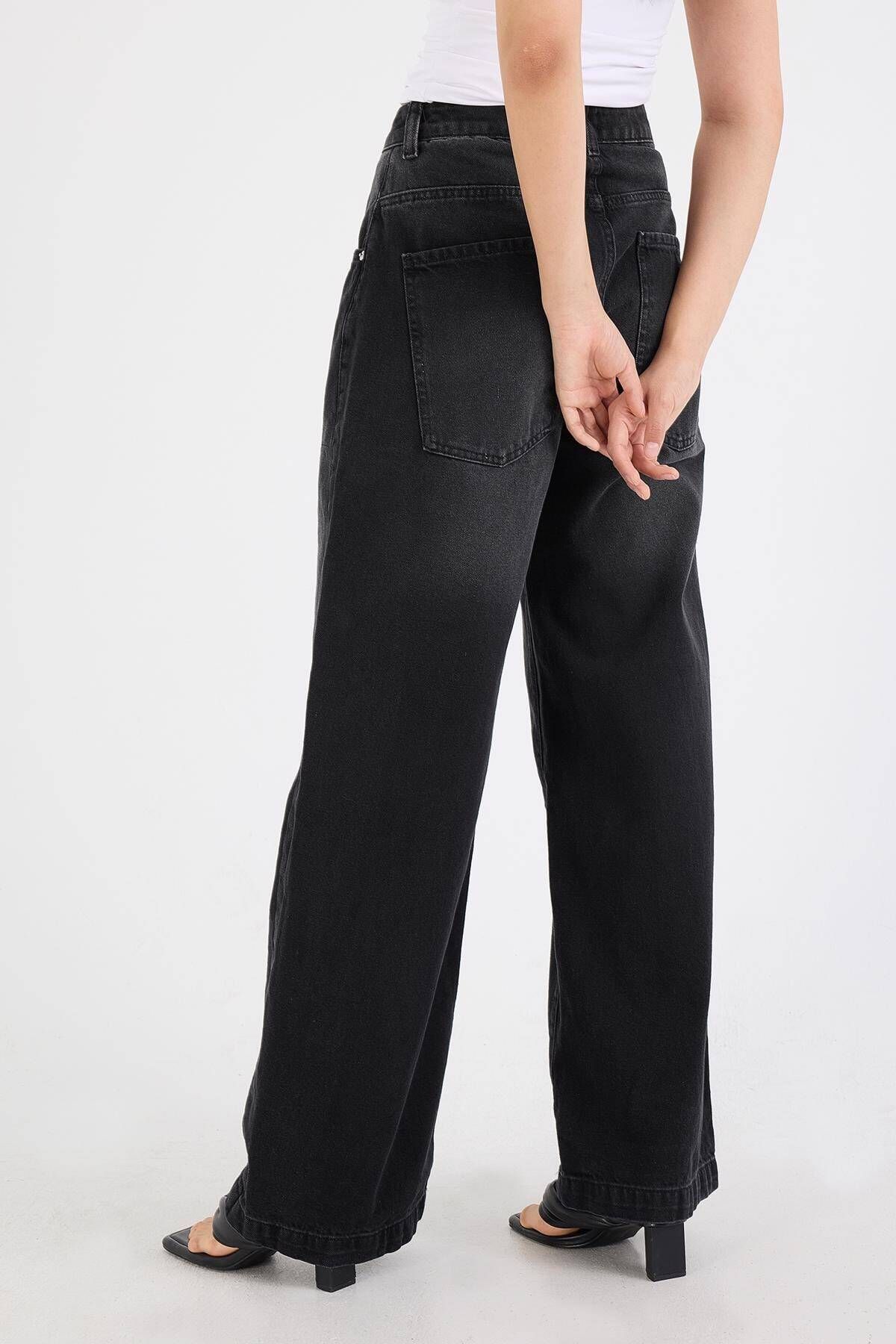 Yüksek Bel Cepli Wide Leg Jean Pantolon Pn5265-pni