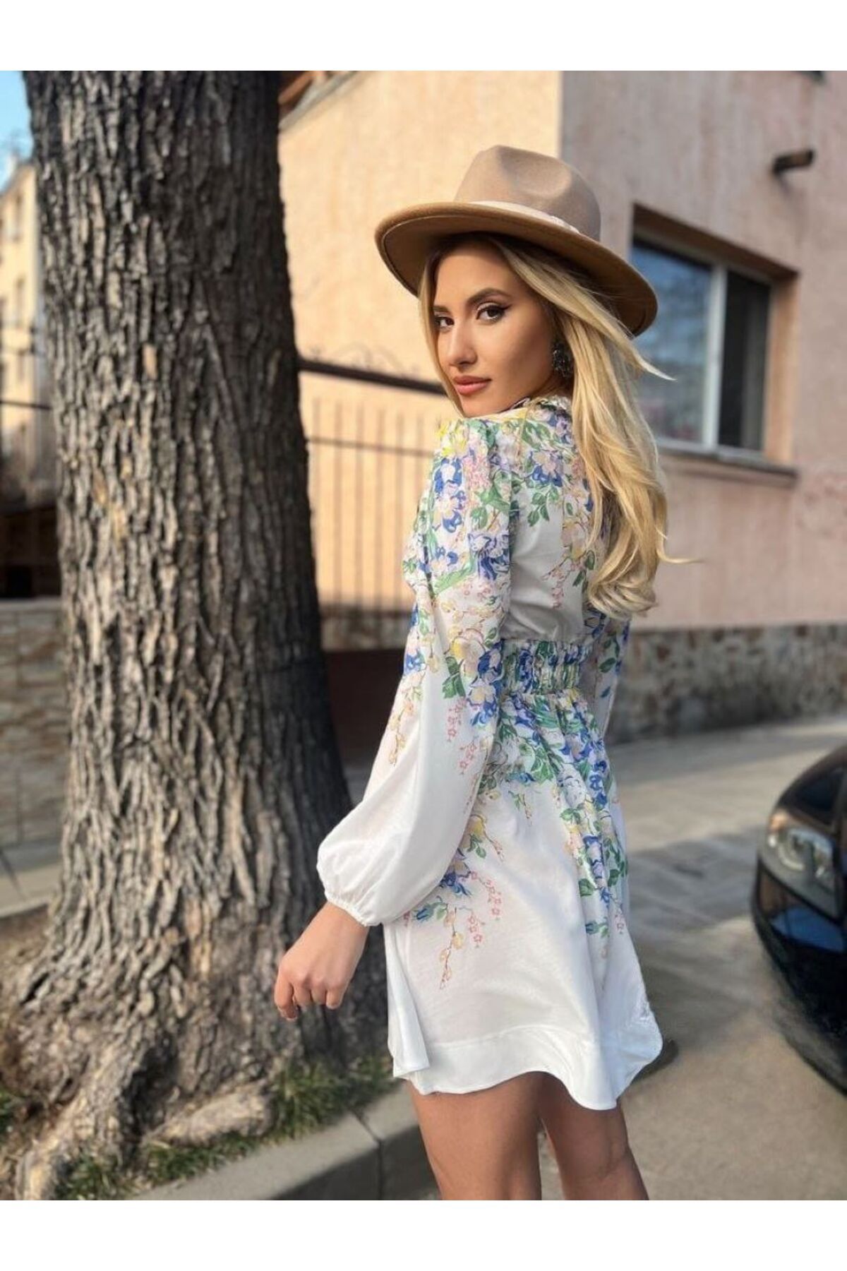 jennyfer garment KETEN  ÇİÇEKDESENLİ ELBİSE