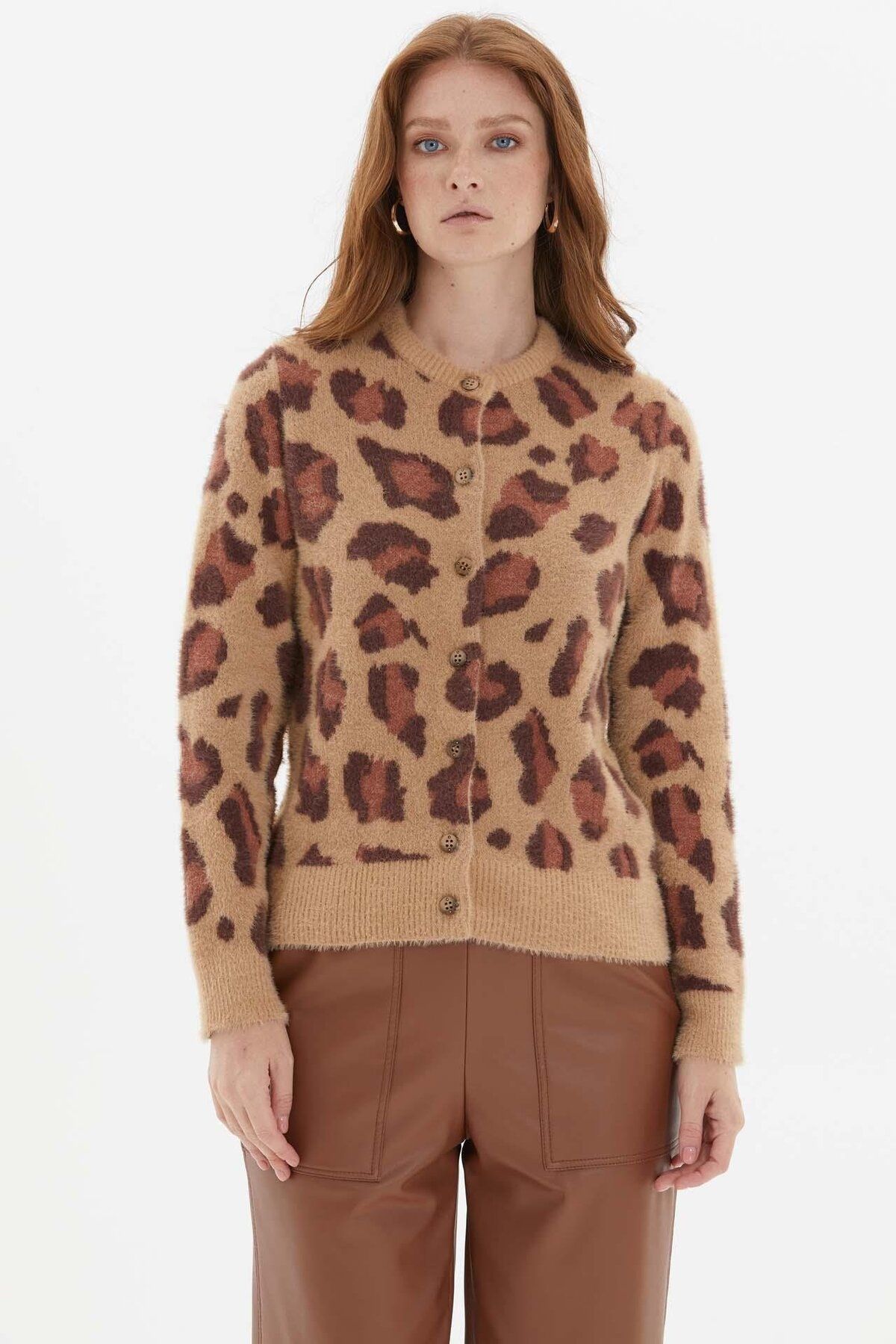 Leopar Desen Hırka CAMEL