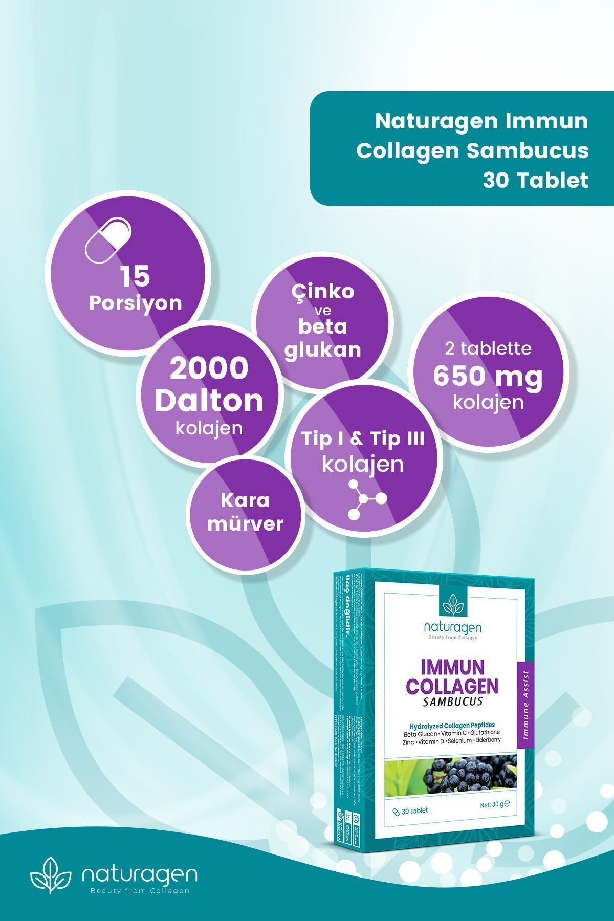 Immun Collagen Sambucus (KARAMÜRVER) Yeni Cam Şişe 30'lu Tablet