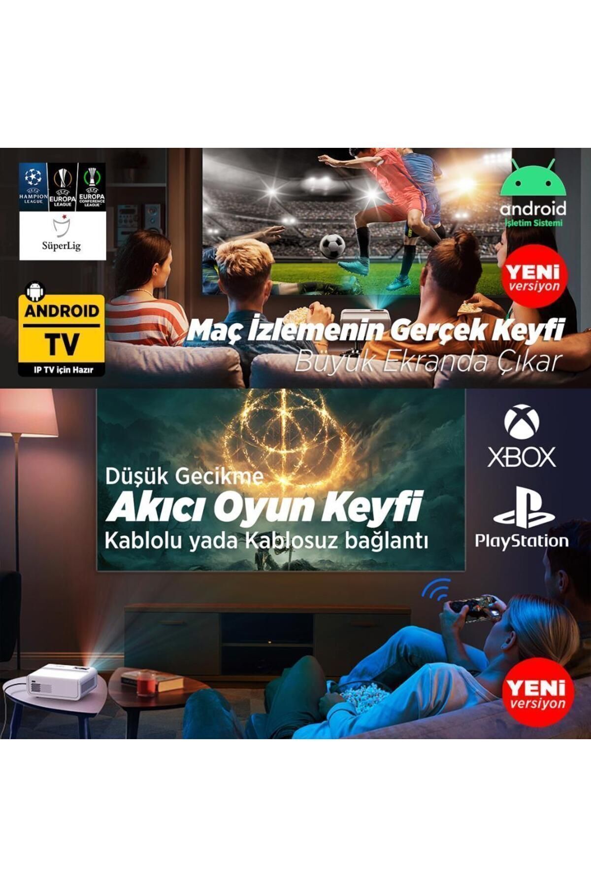 Sunspark 500w Android Tv 1080p Destekli Projeksiyon Cihazı 5g Wi-fi 5.1 Bluetooth 240 Inç Yansıtma