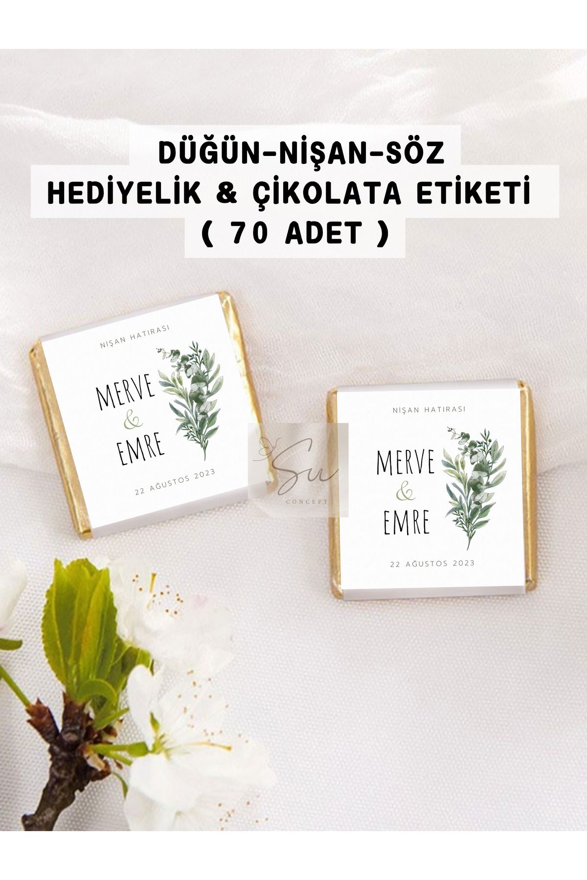 Nişan, Düğün, Söz Hediye Etiketi, Kişiye Özel Hediyelik veya Çikolata Etiketi, 70 Adet Sticker