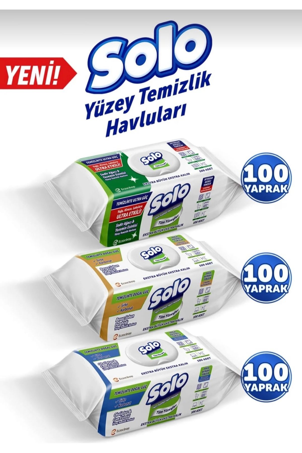 SoloYüzey temizleme havlusu100 lü 3x100(sedir...