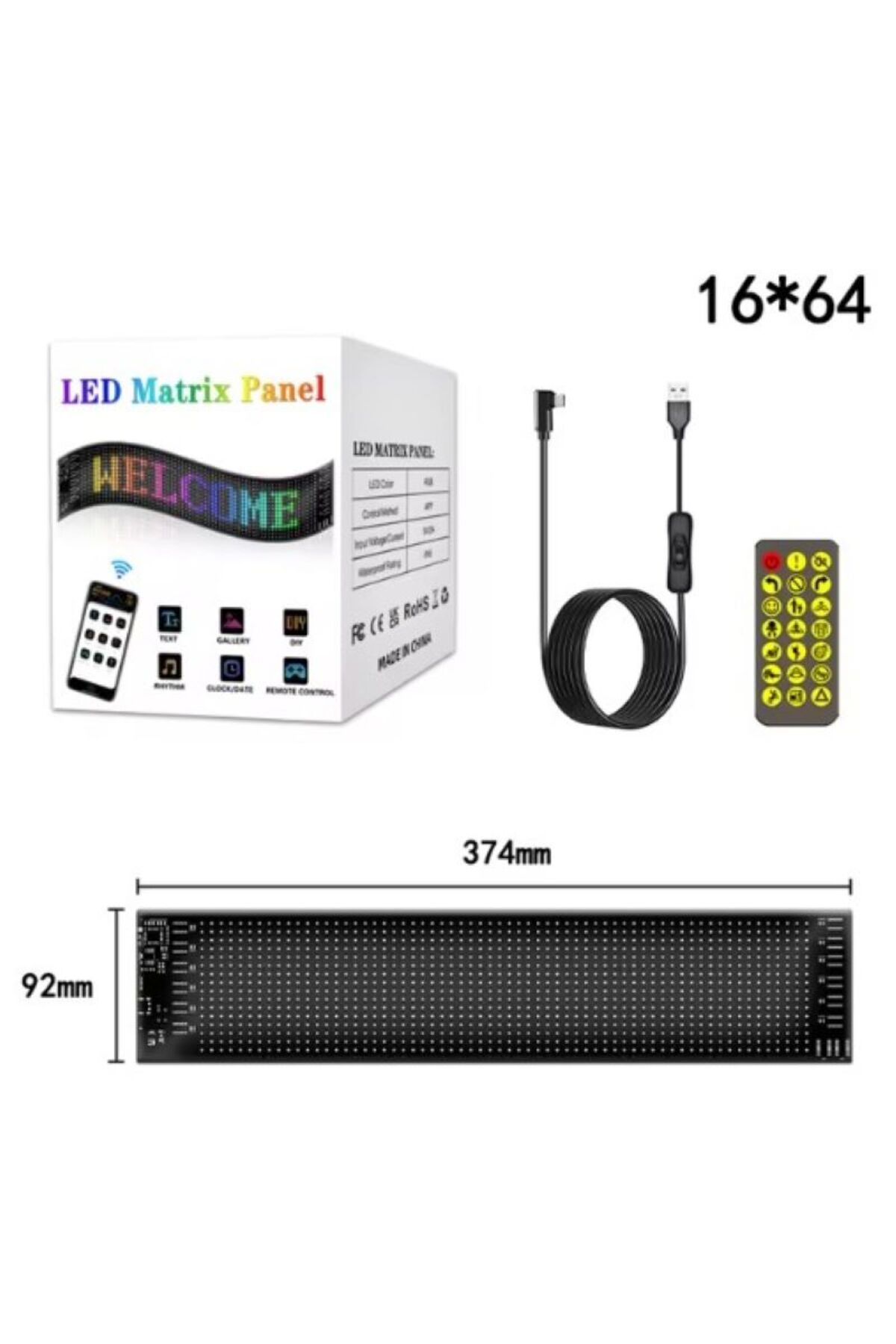 Led Panel Araç İçi Cama Yapışan Uygulama İle Telefon Kontrollü Led Ekran Panel