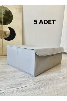 5 Adet Gri Çok Amaçlı Dolap Içi Çamaşır Oyuncak Düzenleyici Kapaklı Baza Altı Kutu Hurç 50x40x19 Cm Image 0