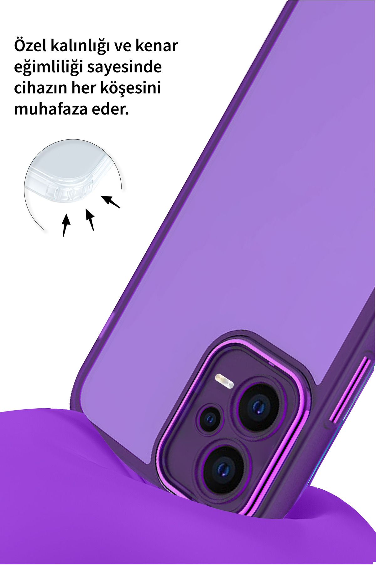 Redmi Note 12 Pro Plus Uyumlu Buzlu Arka Kapak Parlak Çerçeve Tam Kamera Koruma Silikon Freya Kapak