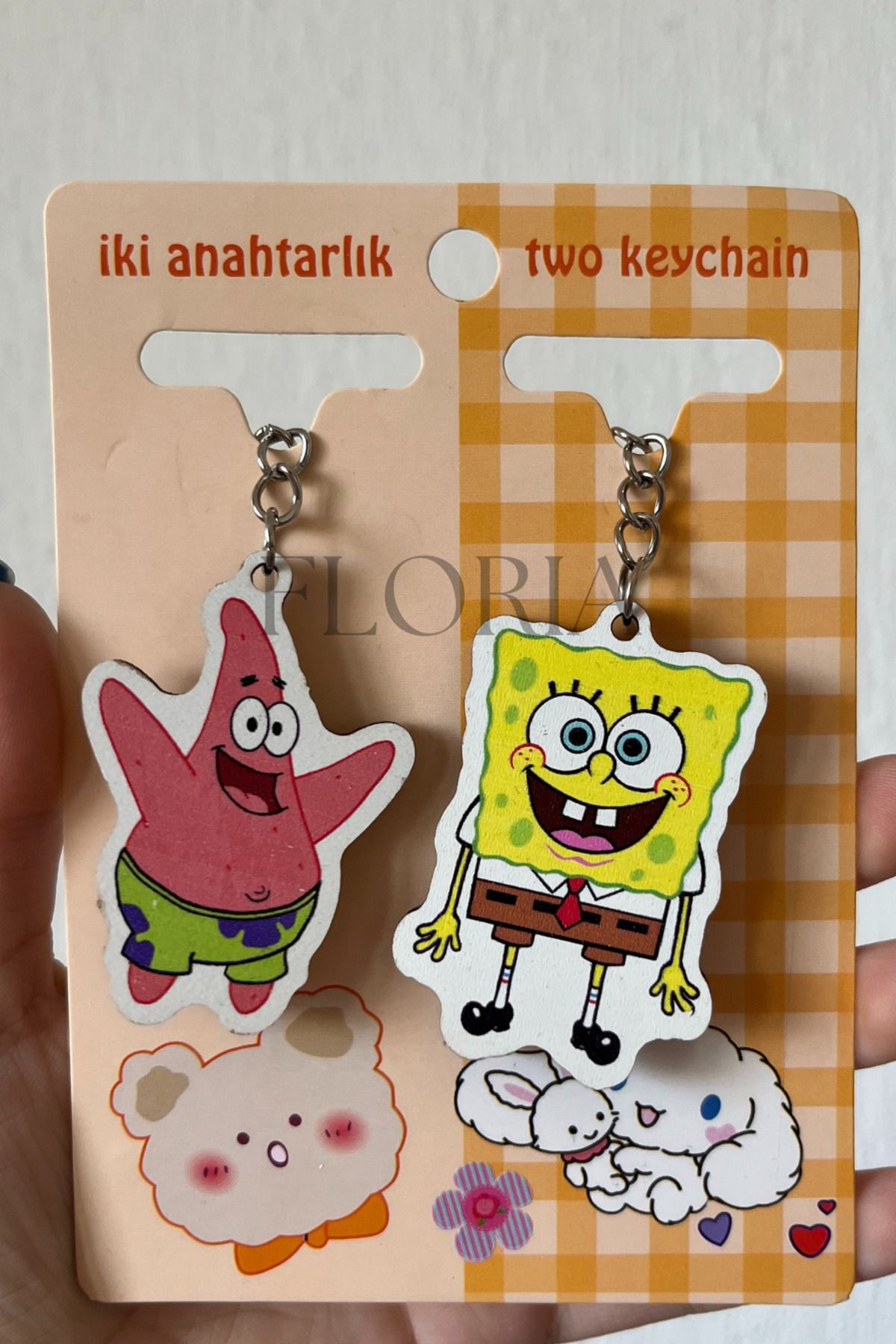 Sünger Bob ve Patrick İkili Anahtarlık Arkadaşlık Anahtarlığı Ahşap İkili Couple Anahtarlık Çift