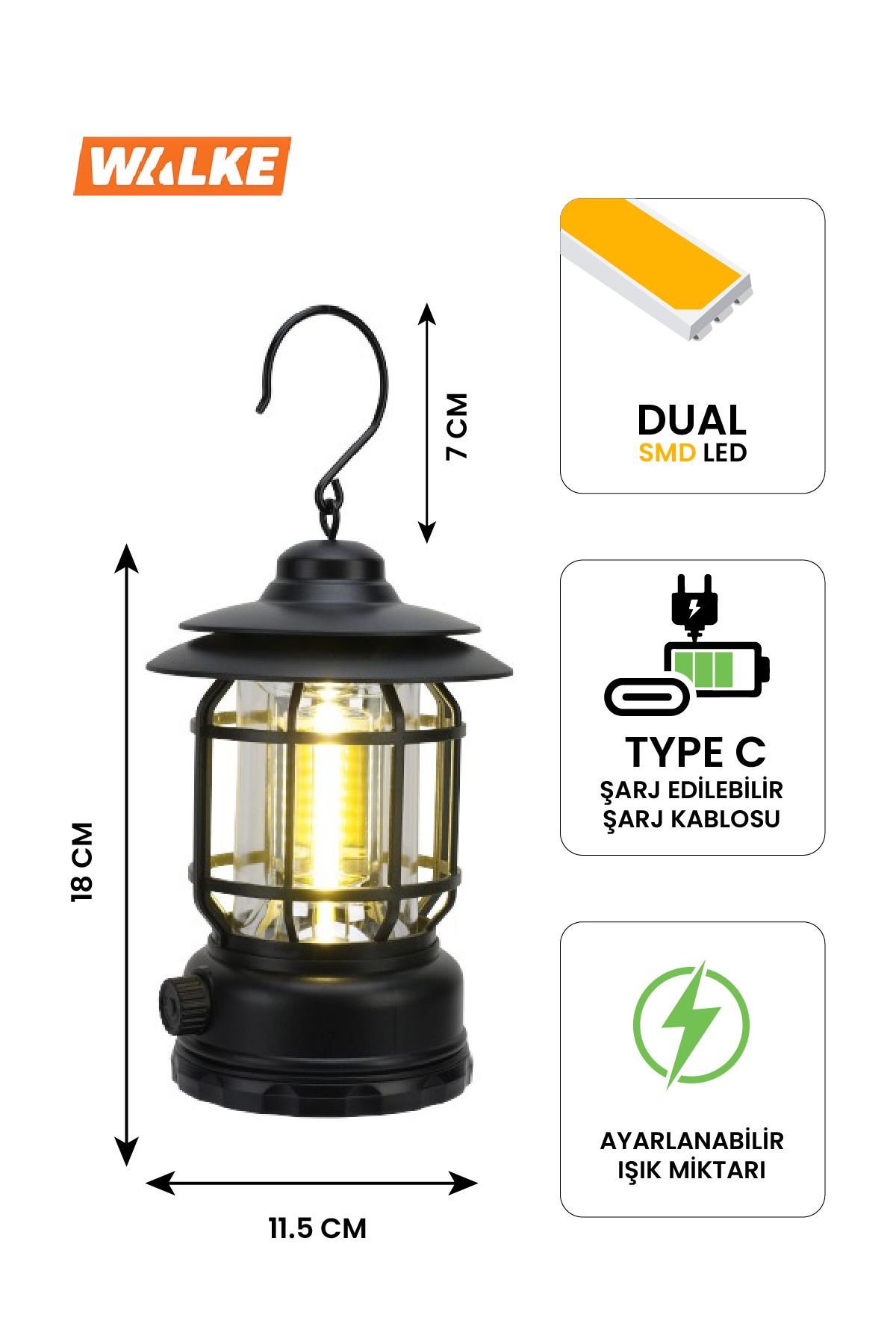 WalkeNostaljik ışığıayarlanabilir Şarjlı Ledl...