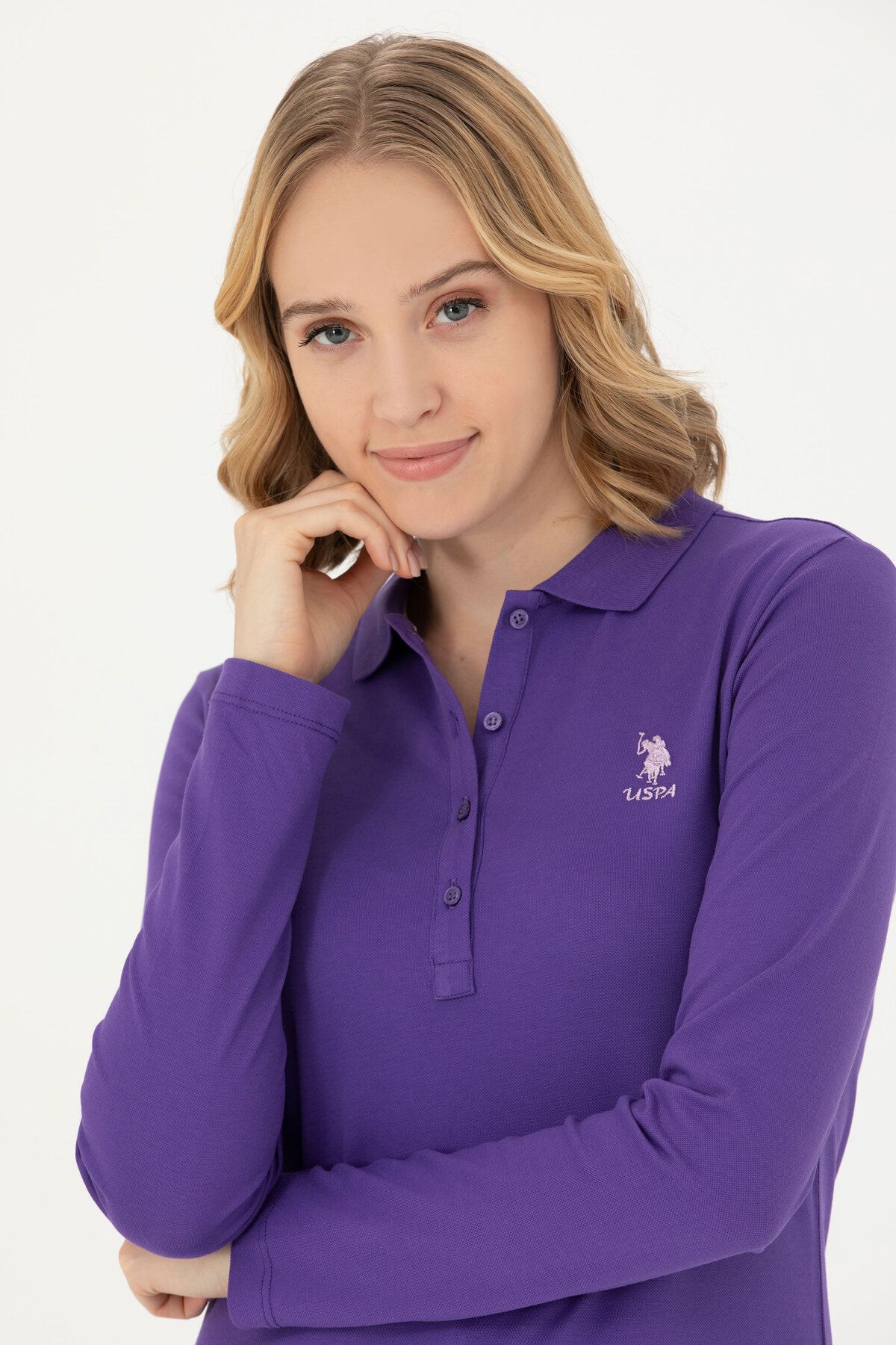 Kadın Mor Basic Polo Yaka Sweatshirt 50271573-vr038