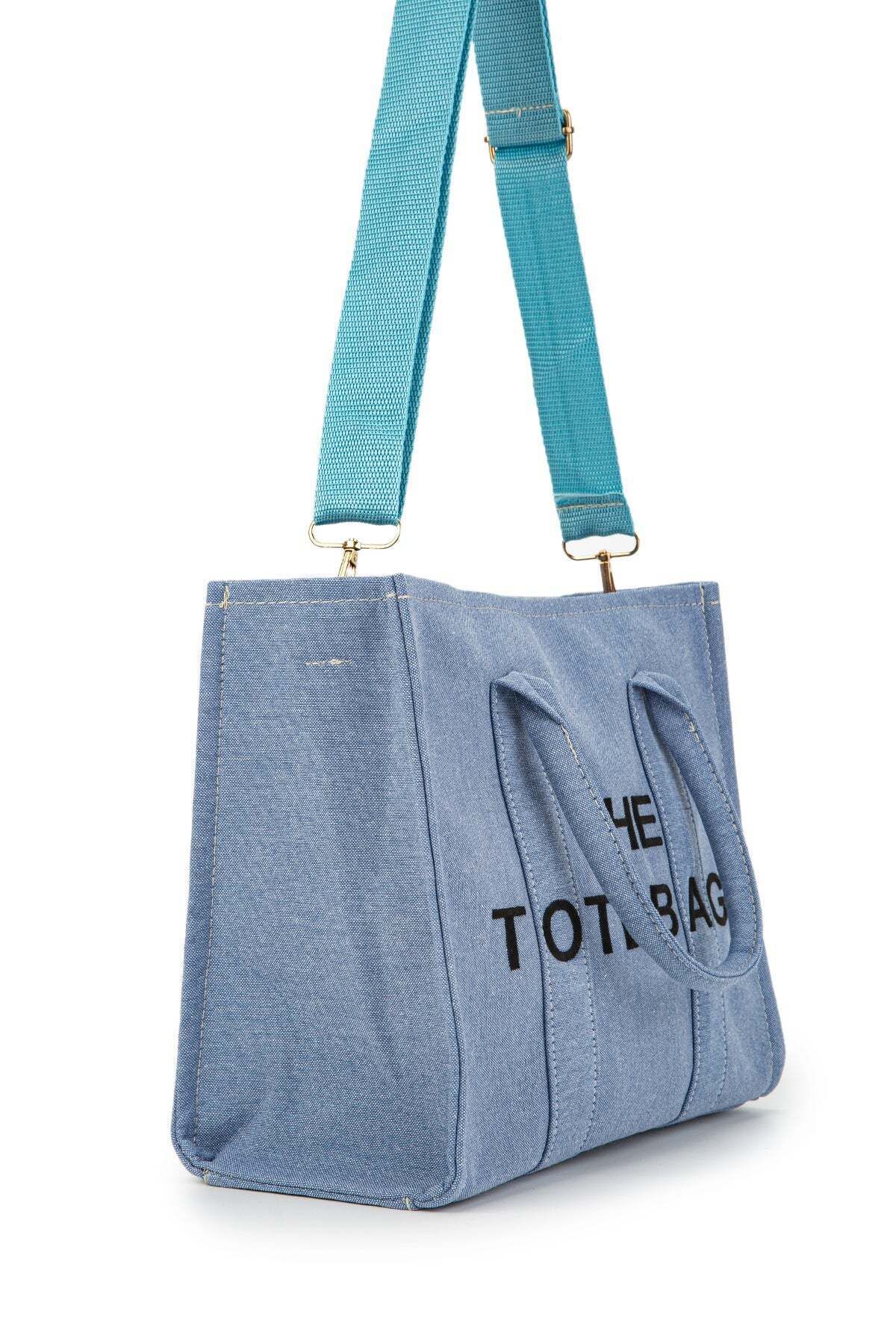 Kadın Uzun Askılı Kanvas Kumaş Tote Bag Çapraz Çanta Denim CEZEKA