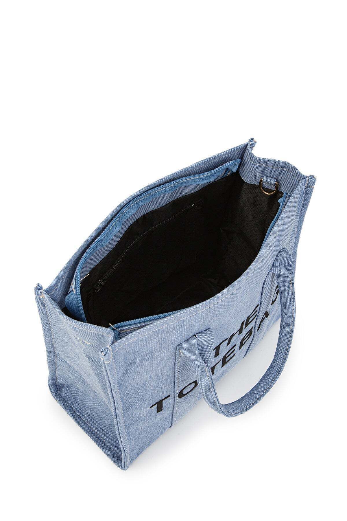 Kadın Uzun Askılı Kanvas Kumaş Tote Bag Çapraz Çanta Denim CEZEKA