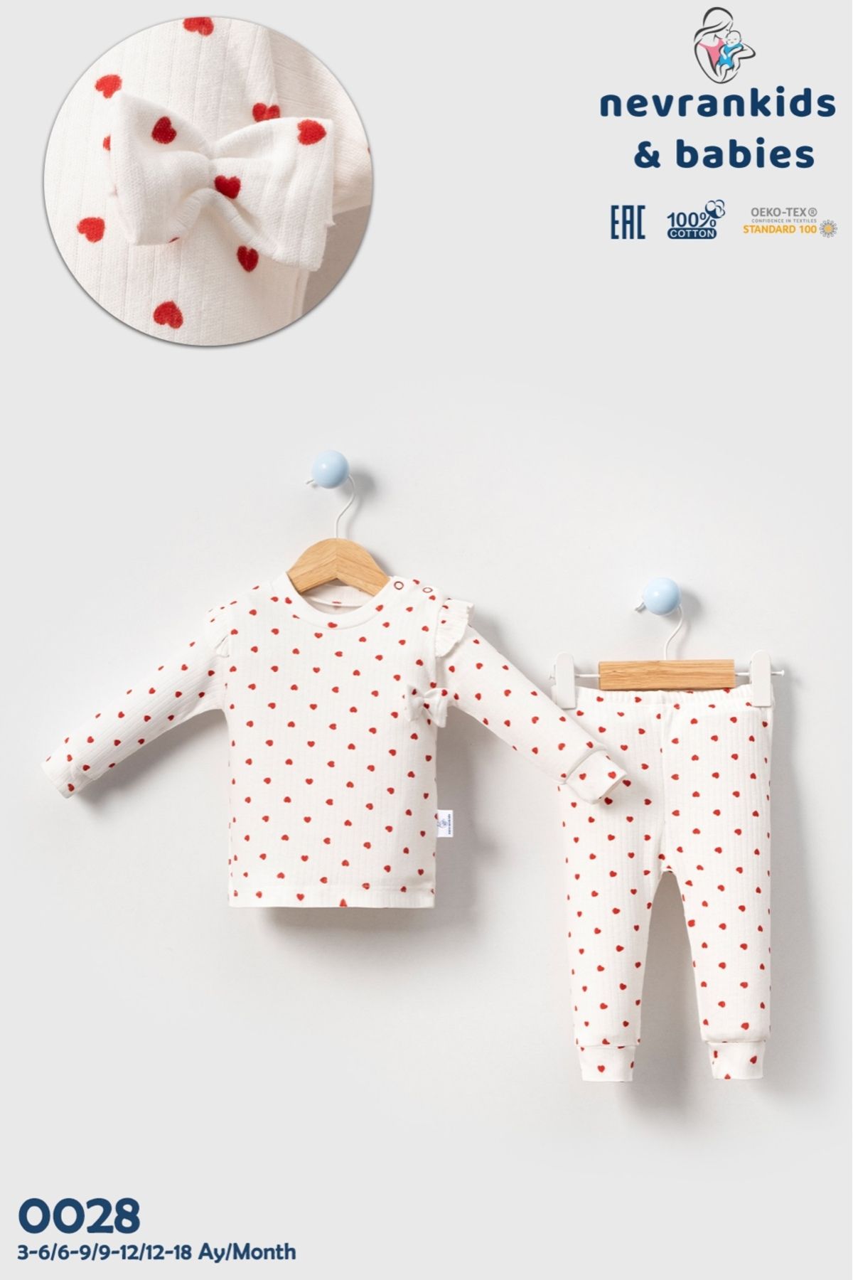 Heart Pattern Fiyonk & Fırfır Detay Lüx Kız Bebek Çocuk Takım