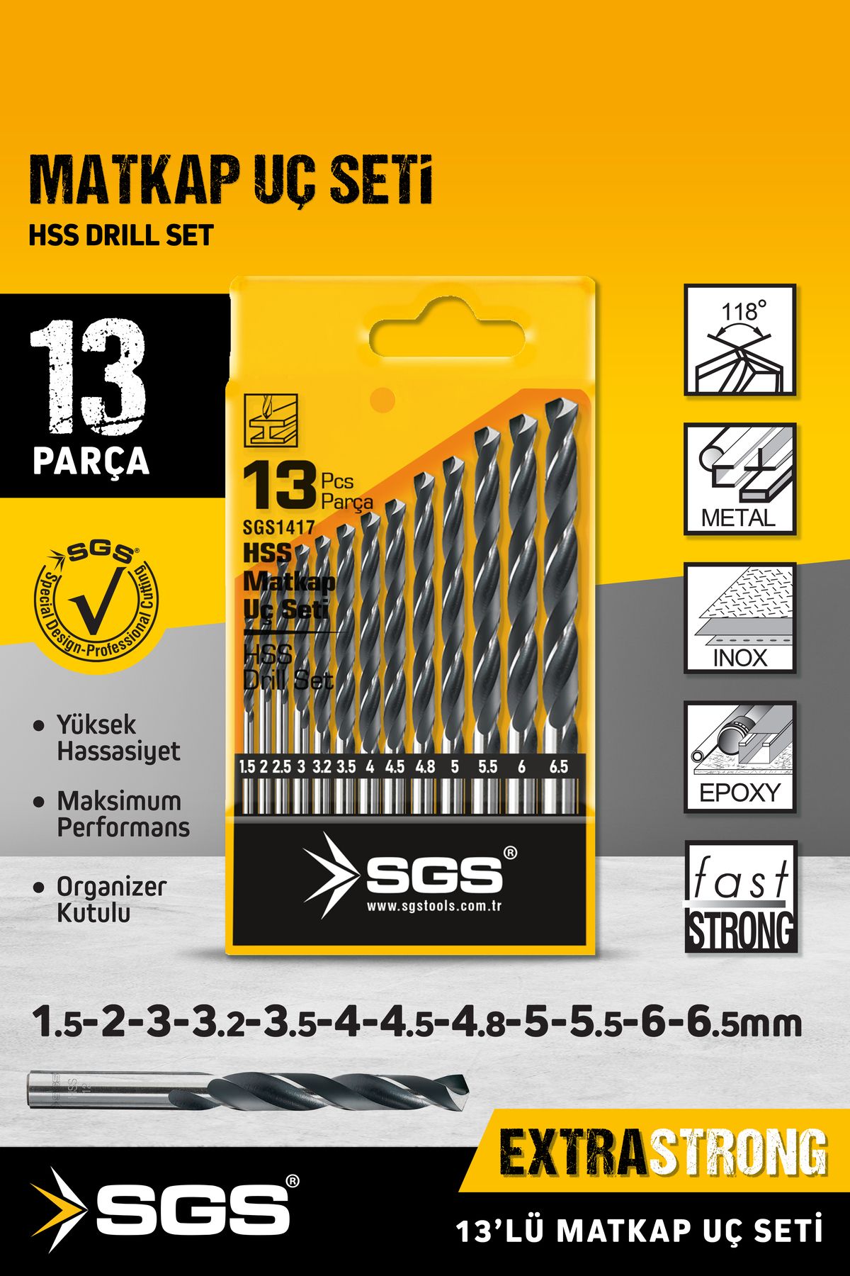 SgsSGS1417 PROFESYONEL 13PARÇA HSS METAL MATK...