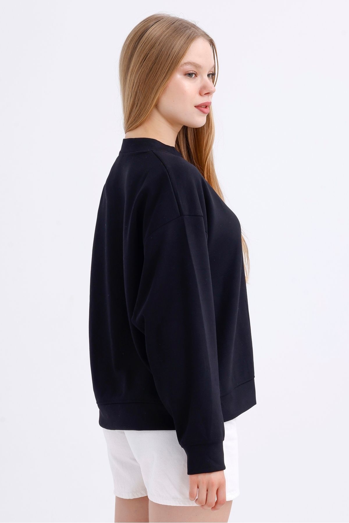 Kadın Bisiklet Yaka Basic  Oversize Modal Sweatshirt