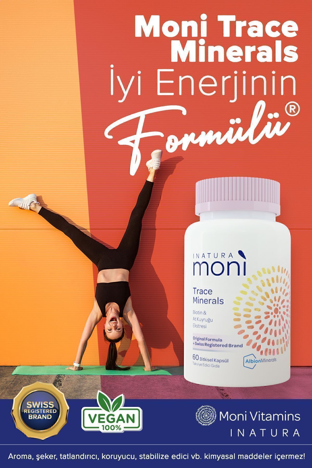 Moni Trace Minerals Biotin 5000, Krom, Çinko, Selenyum, At Kuyruğu Multivitamin 60 Vegan Kapsül