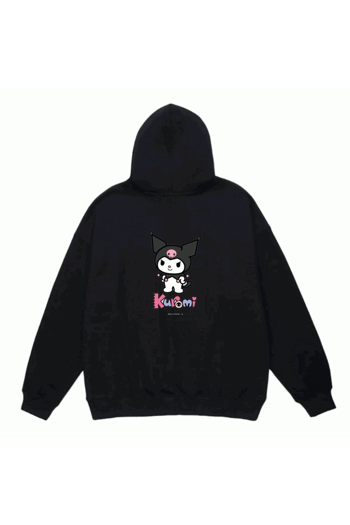 KUROMİ tasarım baskılı Siyah Kapşonlu unisex Sweatshirt 17-51