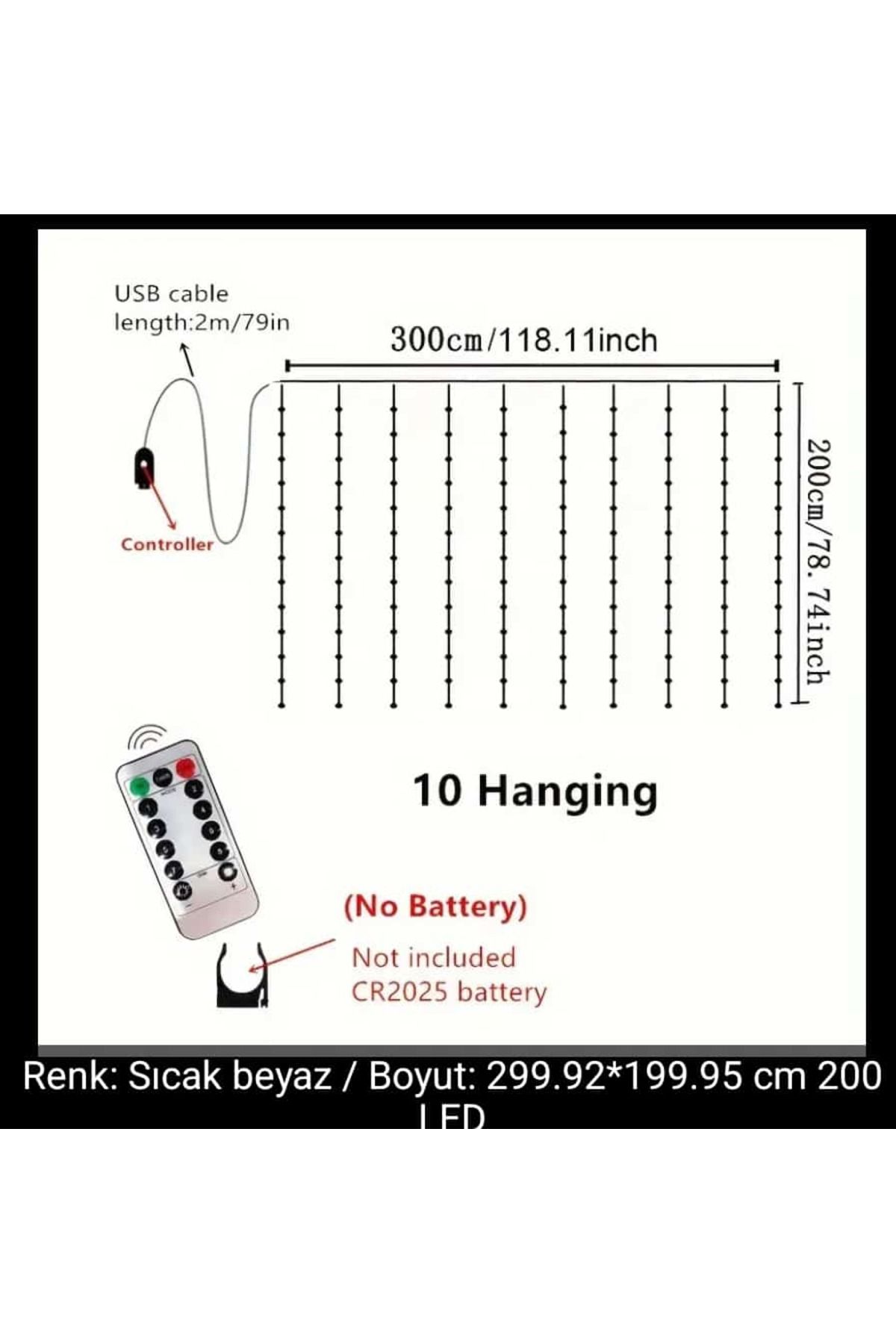 1 adet LED Perde Işıkları Uzaktan Kumandalı - 8 Aydınlatma Modu, USB ile Çalışan Peri Işıkları