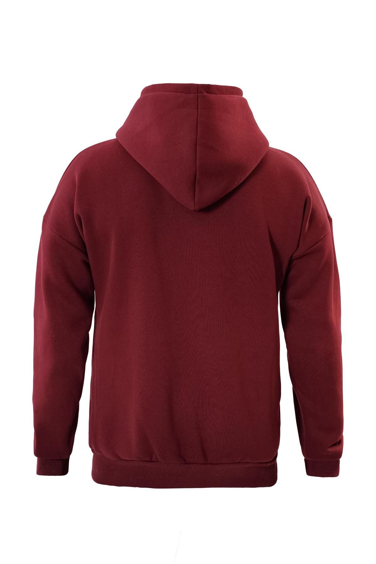 Unisex Fermuarlı Kapüşonlu Oversize Sweatshirt - BORDO