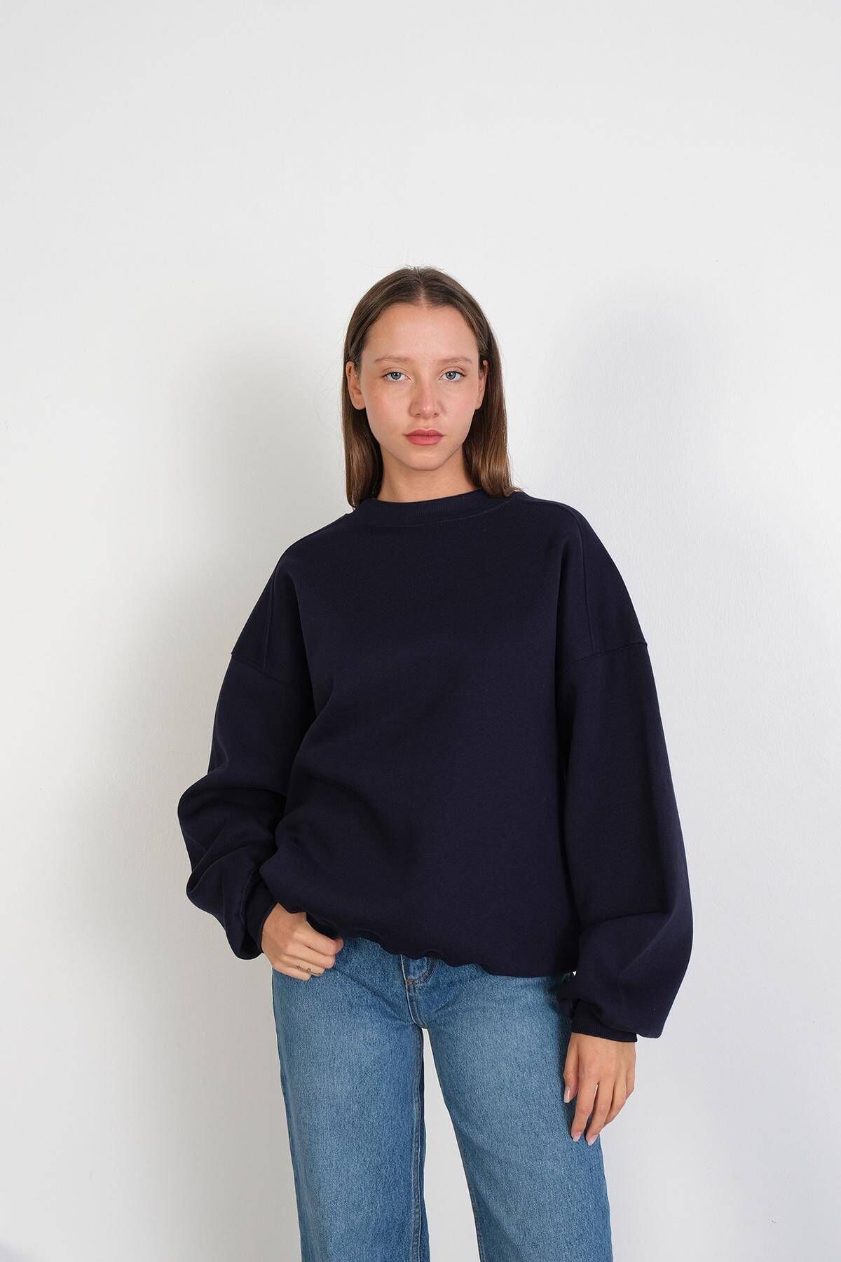 AddaxBisiklet Yaka ŞardonluBasic Sweatshirt S...