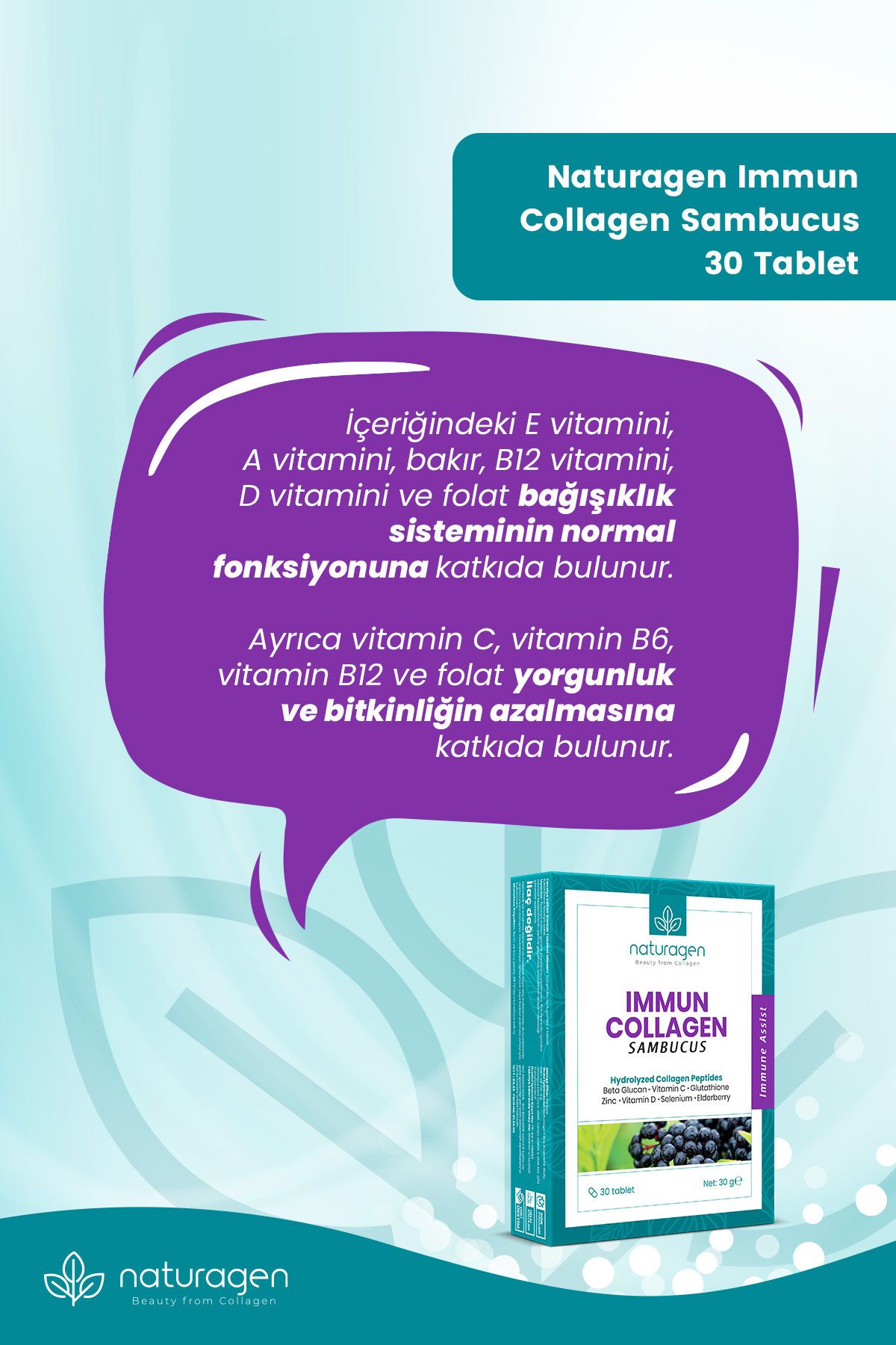 Immun Collagen Sambucus (KARAMÜRVER) Yeni Cam Şişe 30'lu Tablet