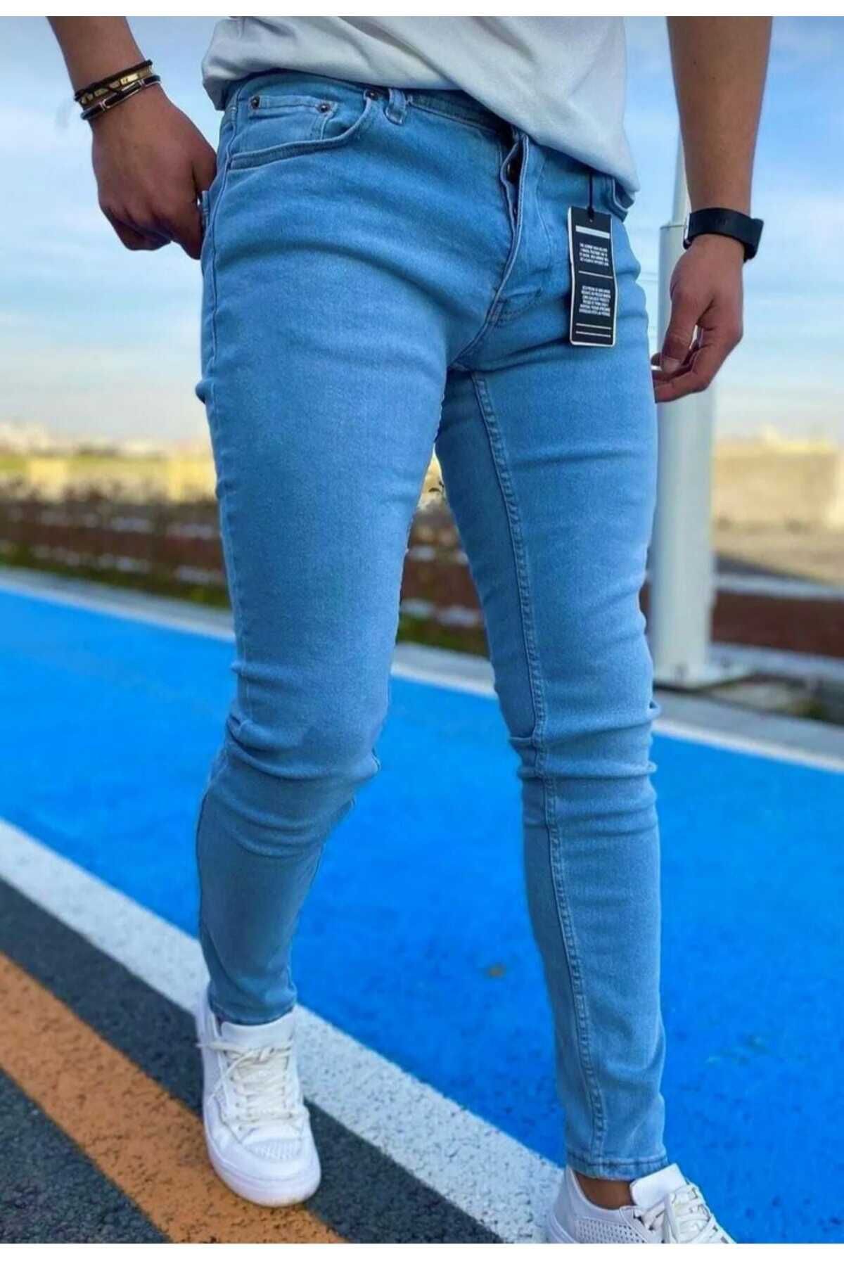 KING SEZARErkek Mavi DüzSlim Fit Likralı Düz...