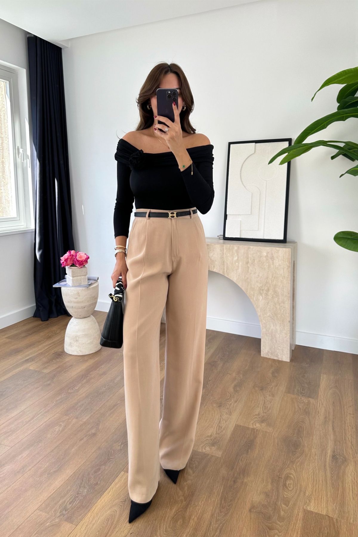 BİRCANÇİL Scule Camel TenslKumaş Palazzo Pant...