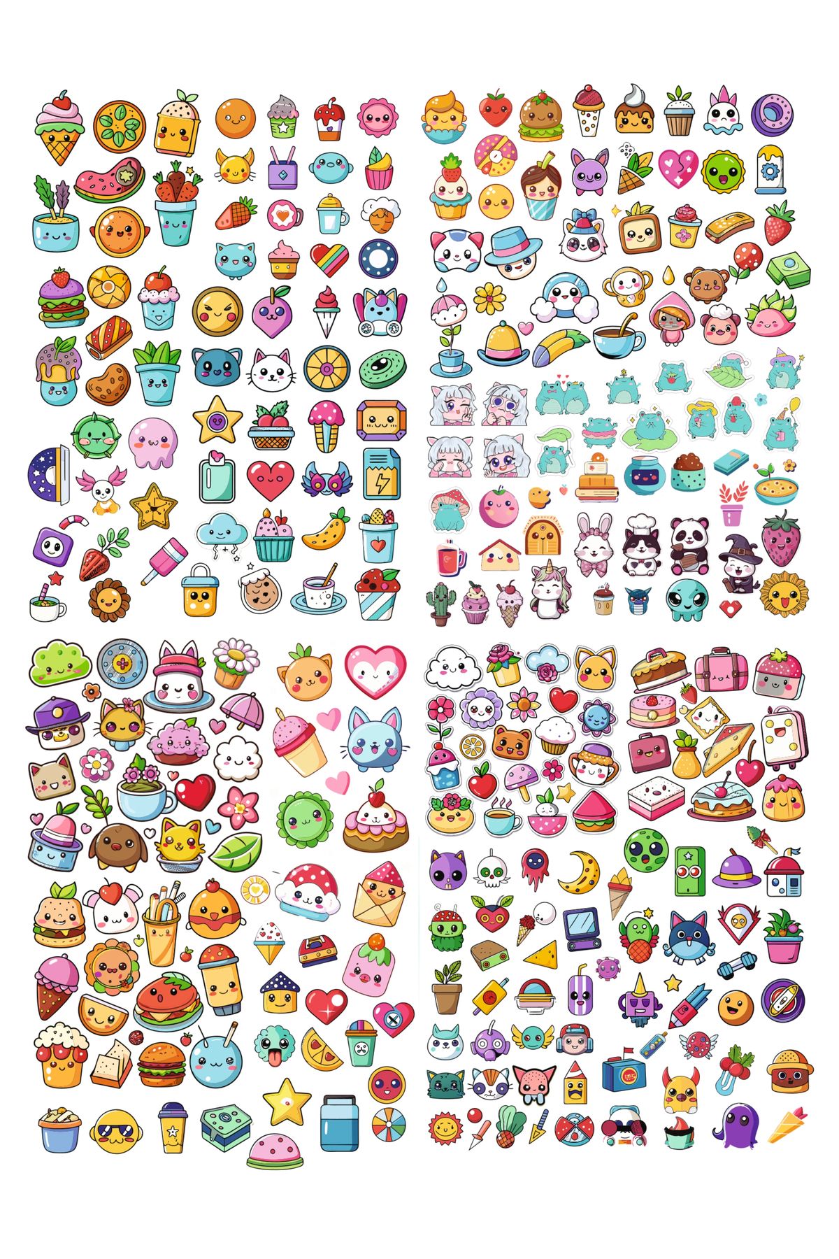 Kawaii Washi Sticker Seti - Cute Kawaii - Tatlı Kawaii Etiketler -Ajanda  280+ Adet 4 Sayfa A5 Boyut