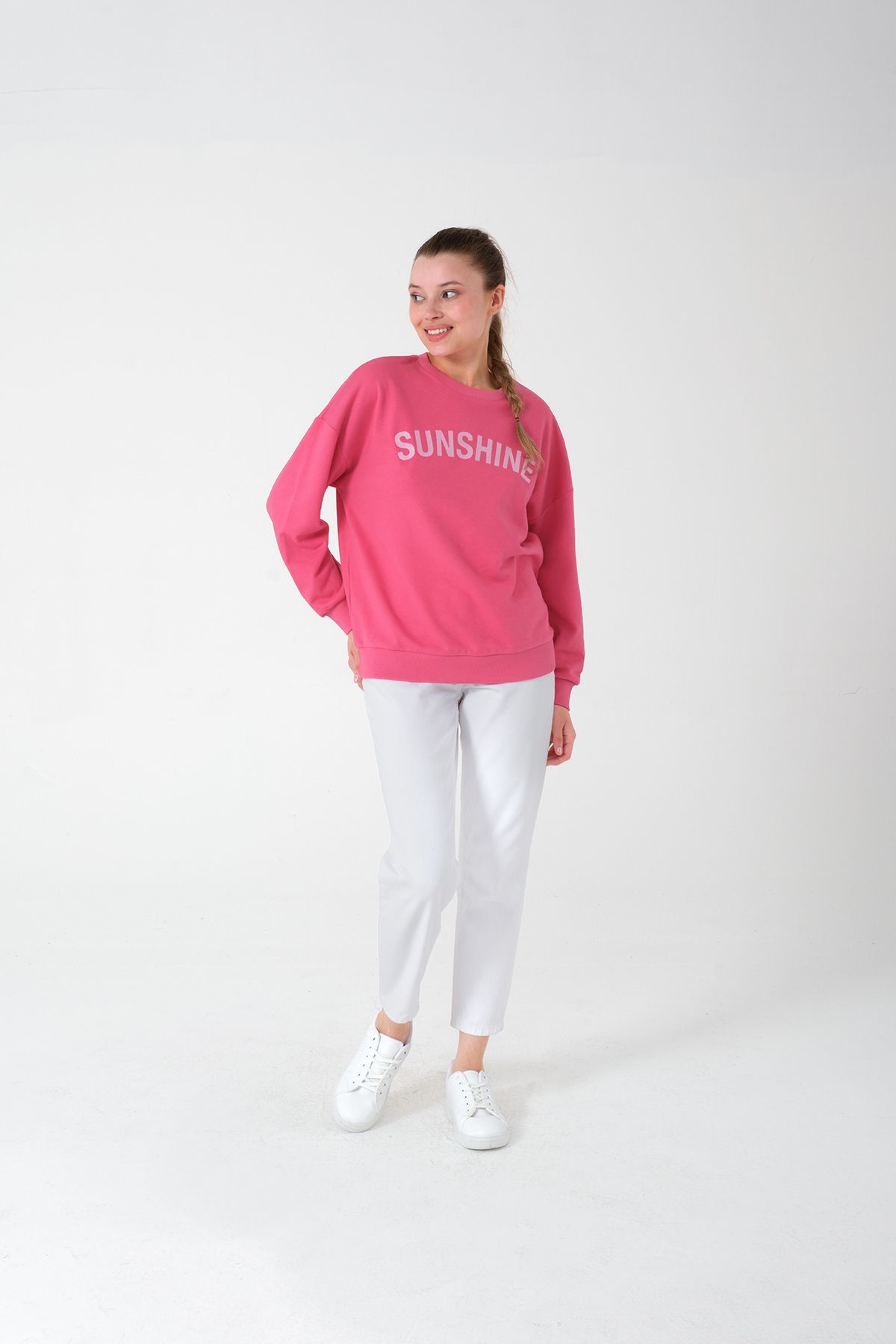 KADIN SUNSHINE BASKILI SWEATSHİRT-PEMBE