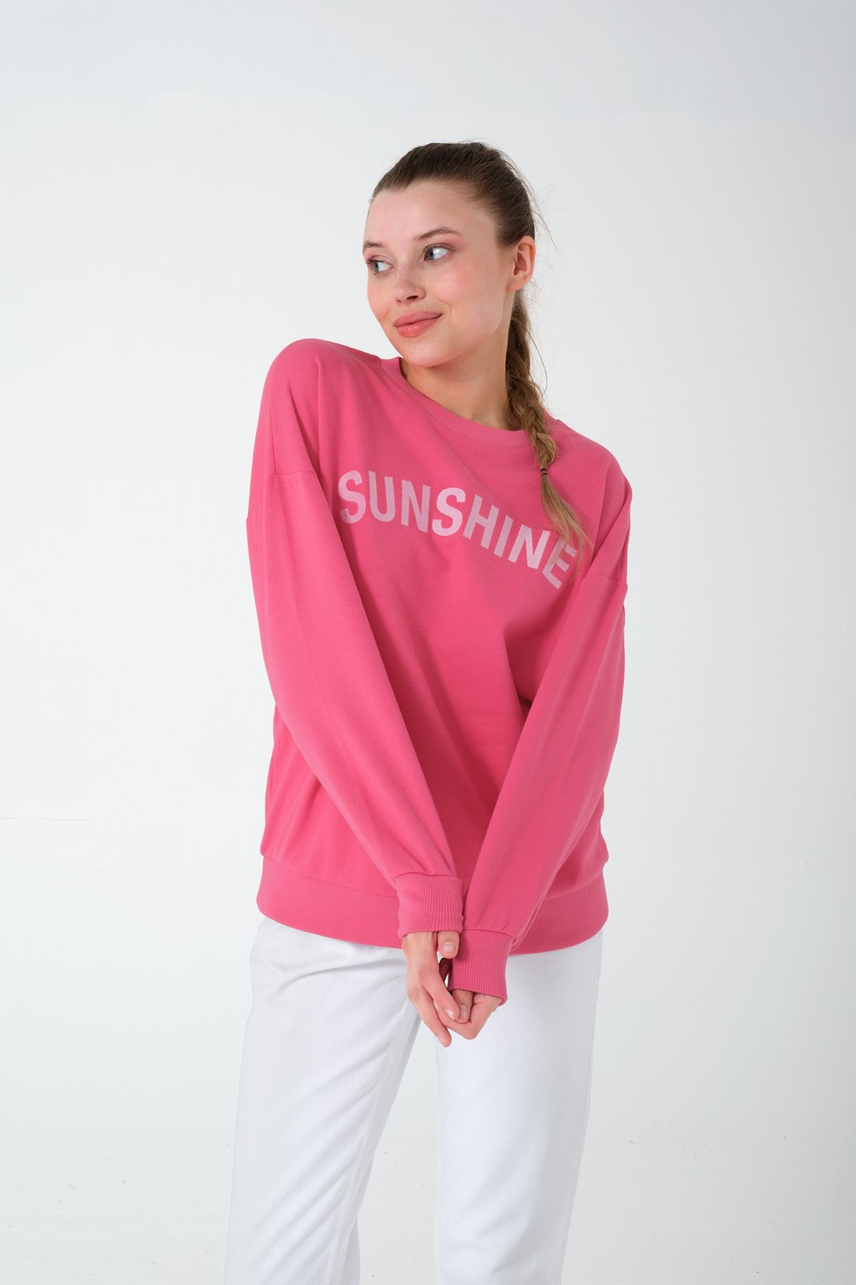 KADIN SUNSHINE BASKILI SWEATSHİRT-PEMBE