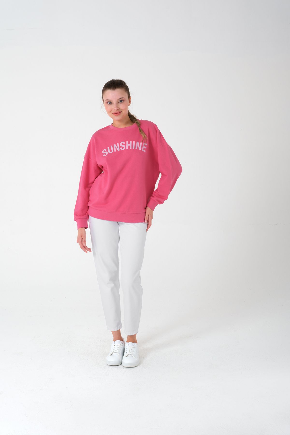 KADIN SUNSHINE BASKILI SWEATSHİRT-PEMBE