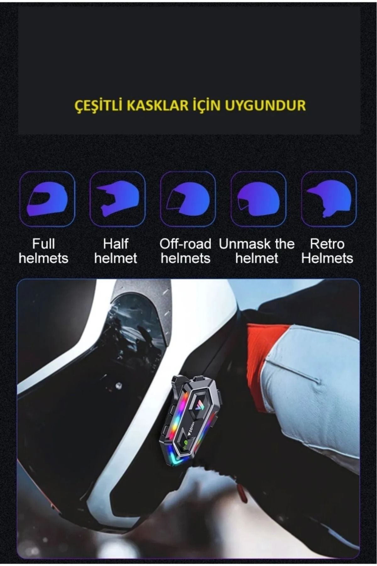 Y20 MAX Motosiklet Bluetooth 5.3 Kask İnterkom 2 Kişi 300 Metre Eşleşme Özellikli ve RGB Aydınlatma