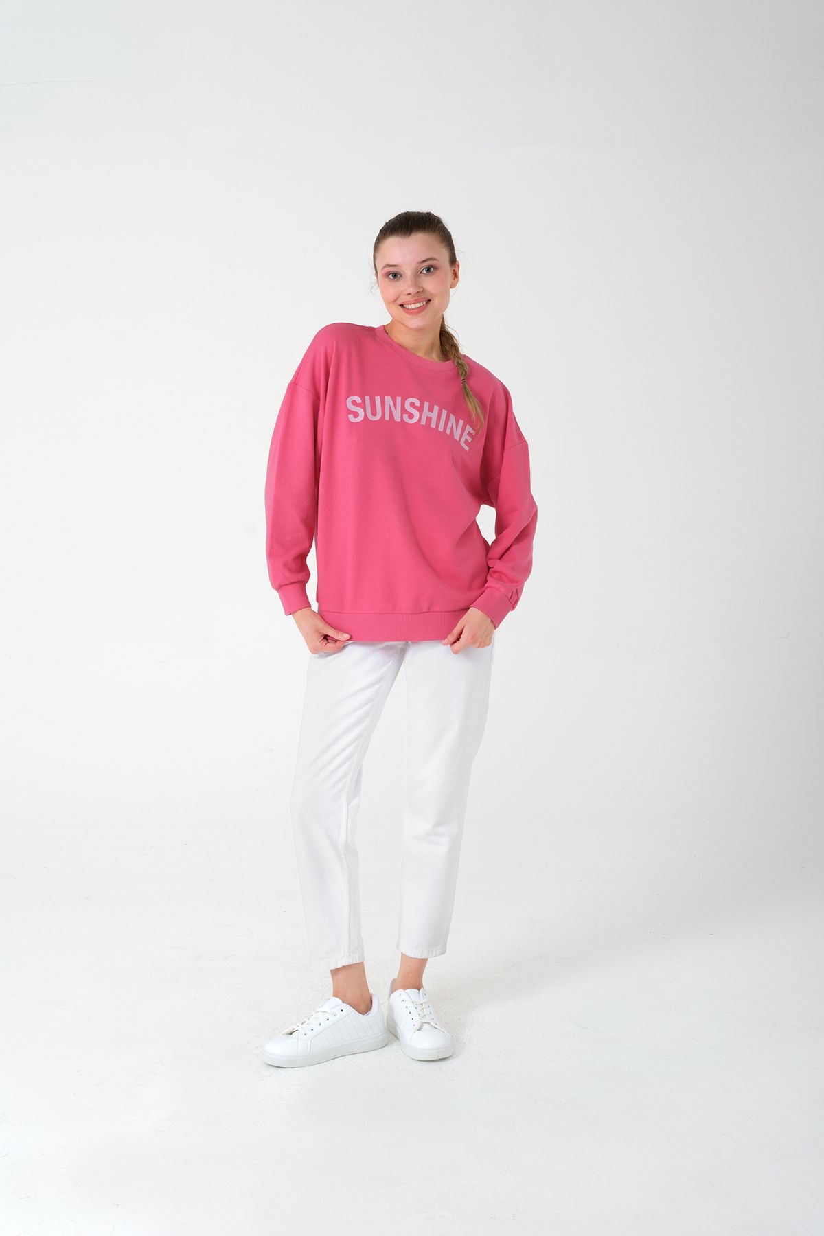 KADIN SUNSHINE BASKILI SWEATSHİRT-PEMBE